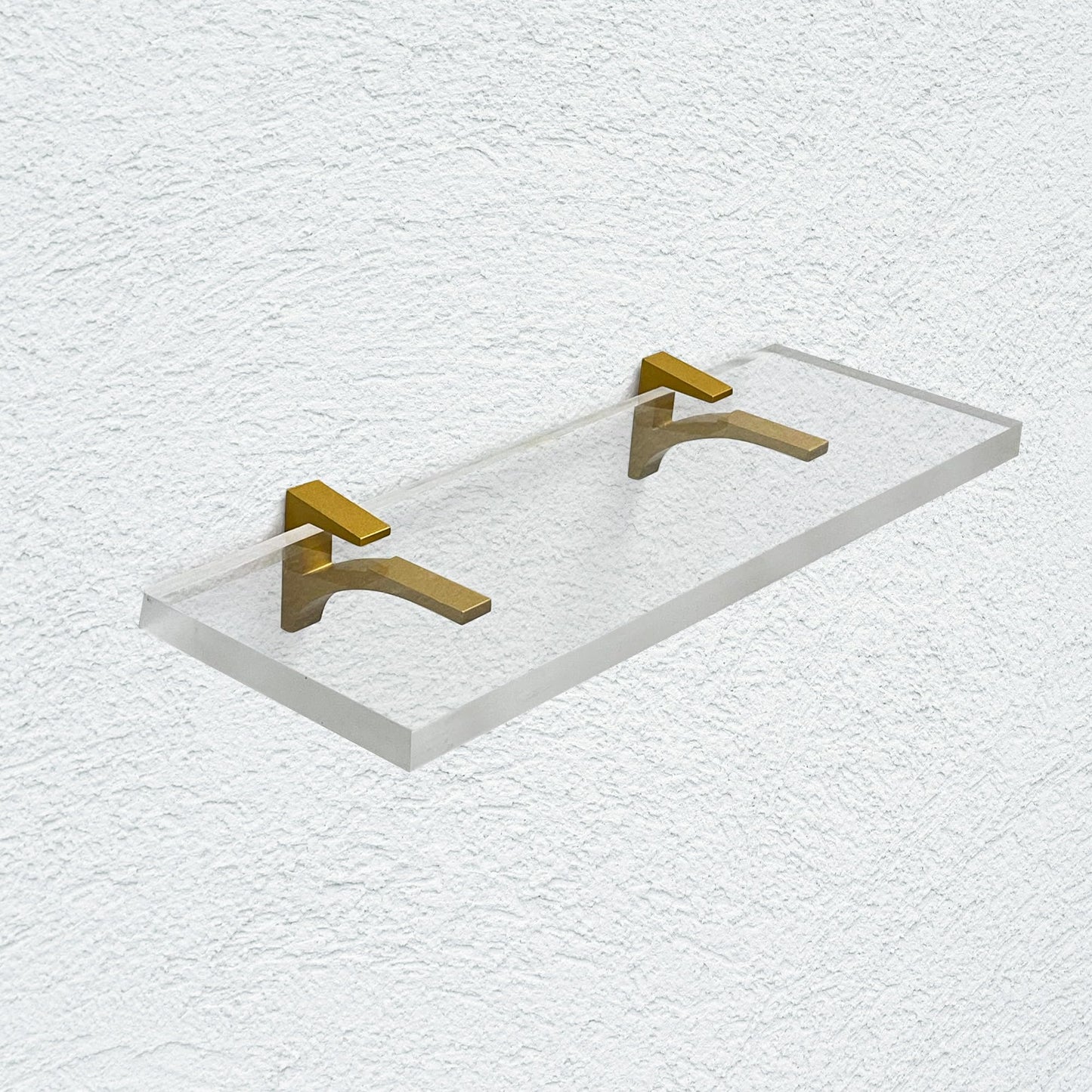 Clear Acrylic Shelves 11.5 inches, 3/4" Thick Transparent Wall Mounted Floating Shelves for Bedroom, Living Room, Bathroom, Kitchen -‎ with Screws and Brass Finish Brackets, Pack of 2