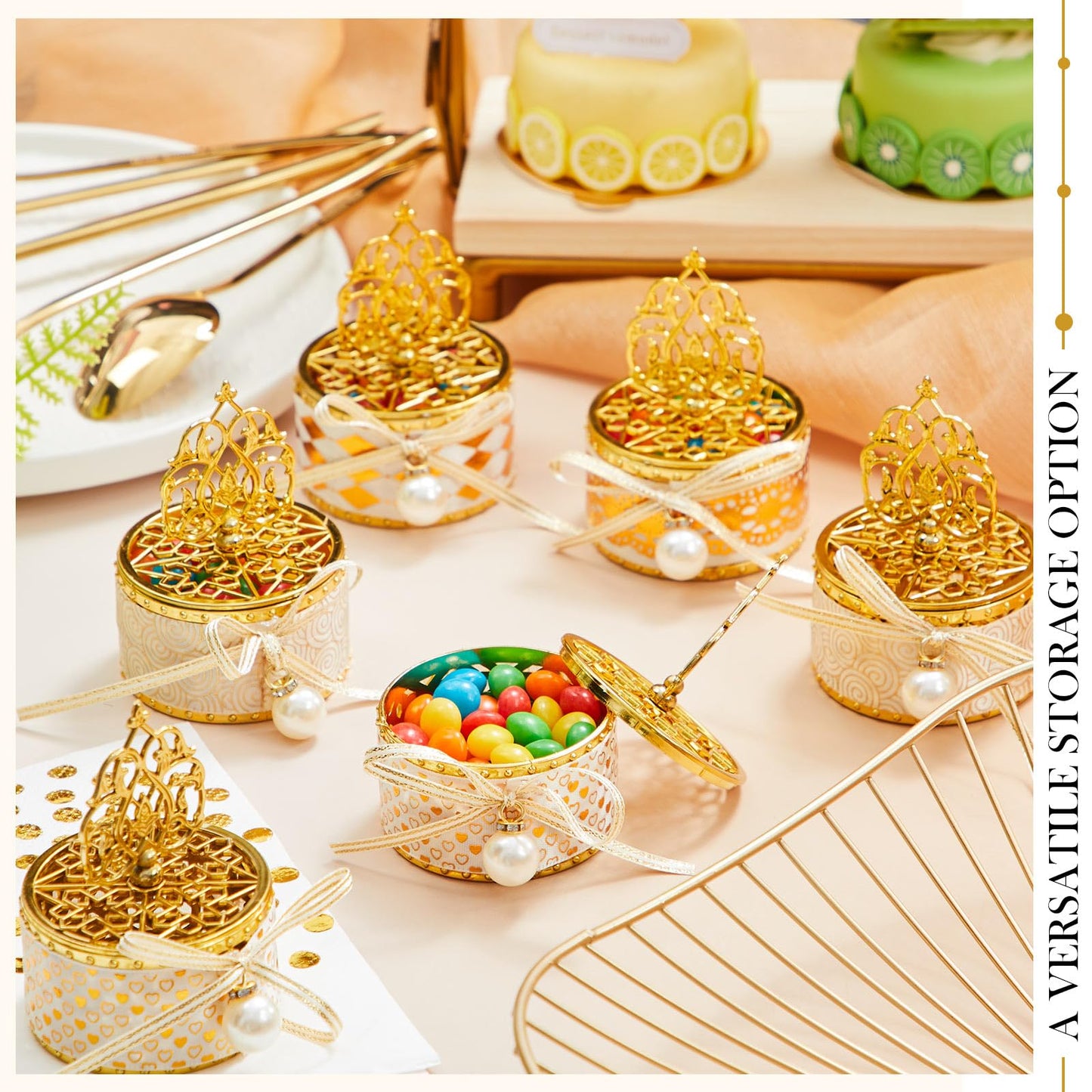 Cunhill 24 Pcs Mini Candy Bottles with Cute Ribbon Bow Gold Plastic with Lids Champagne Storage Candy Favor Containers for Wedding Bridal Shower Party Favors Thank You Gifts