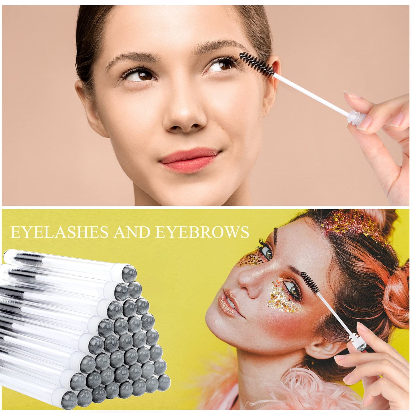 Dming 50 Pieces Disposable Mascara Brushes Eyelash Brush Lash Wand Diamond Mascara Wands with Tube Makeup Tool Lash Spoolies Sanitary Brushes Lash Extension Supplies (tube sky black 50)