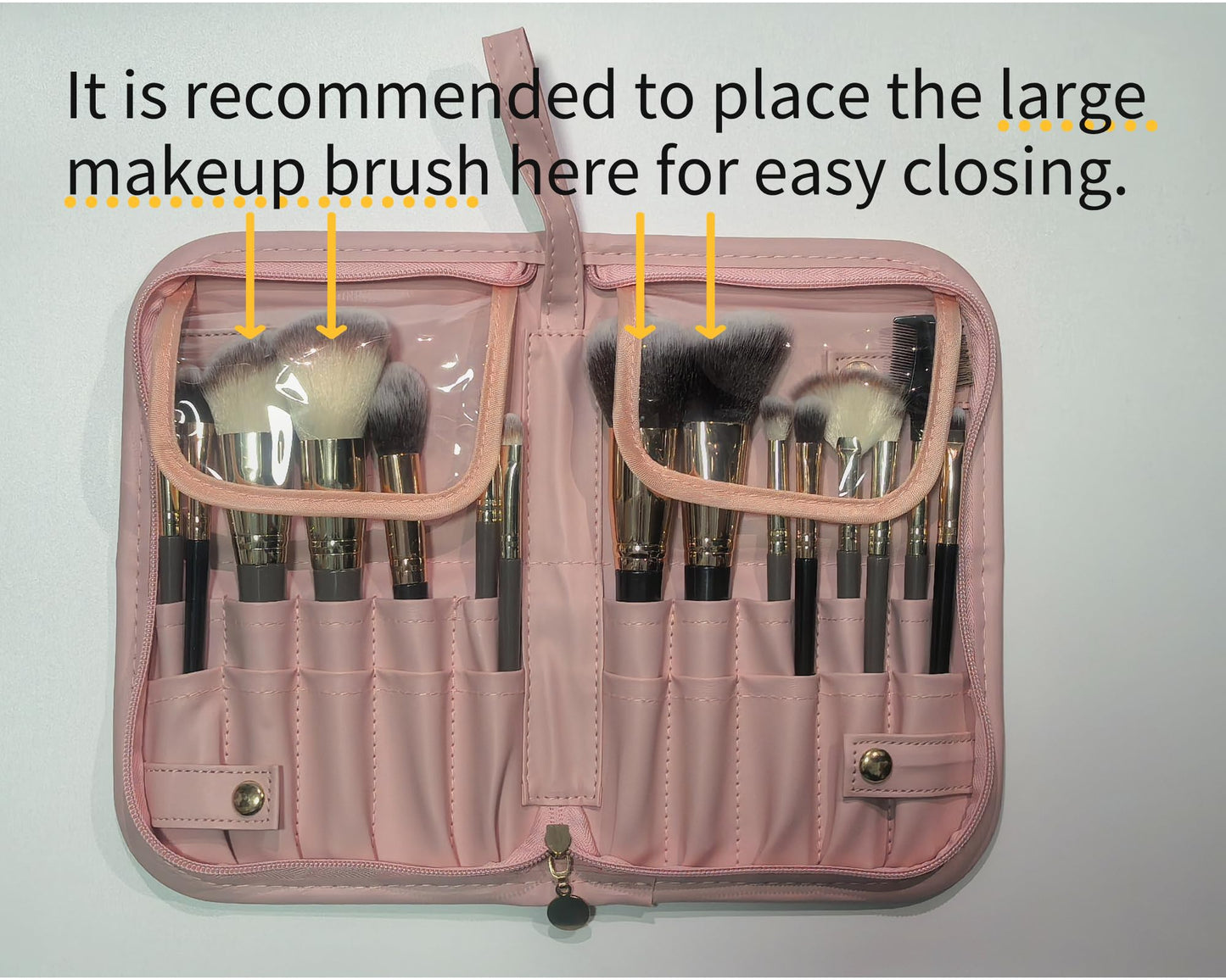 YLYZ Makeup Brush Bag, Waterproof Stand-Up Makeup Brush Holder Organizer, Travel Make up Brush Pouch Cosmetic Bags, Pink