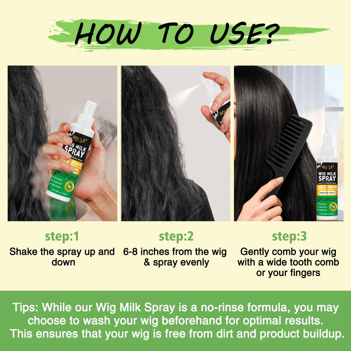 2PCS Wig Milk Spray for Synthetic Hair, Leave-In Conditioner Wig Detangler Spray for Human Wigs, Conditioner ＆ Detangler 2 in 1 Moisturizer, Hydrates & Replenishes Synthetic Hair Wigs Easy Combing