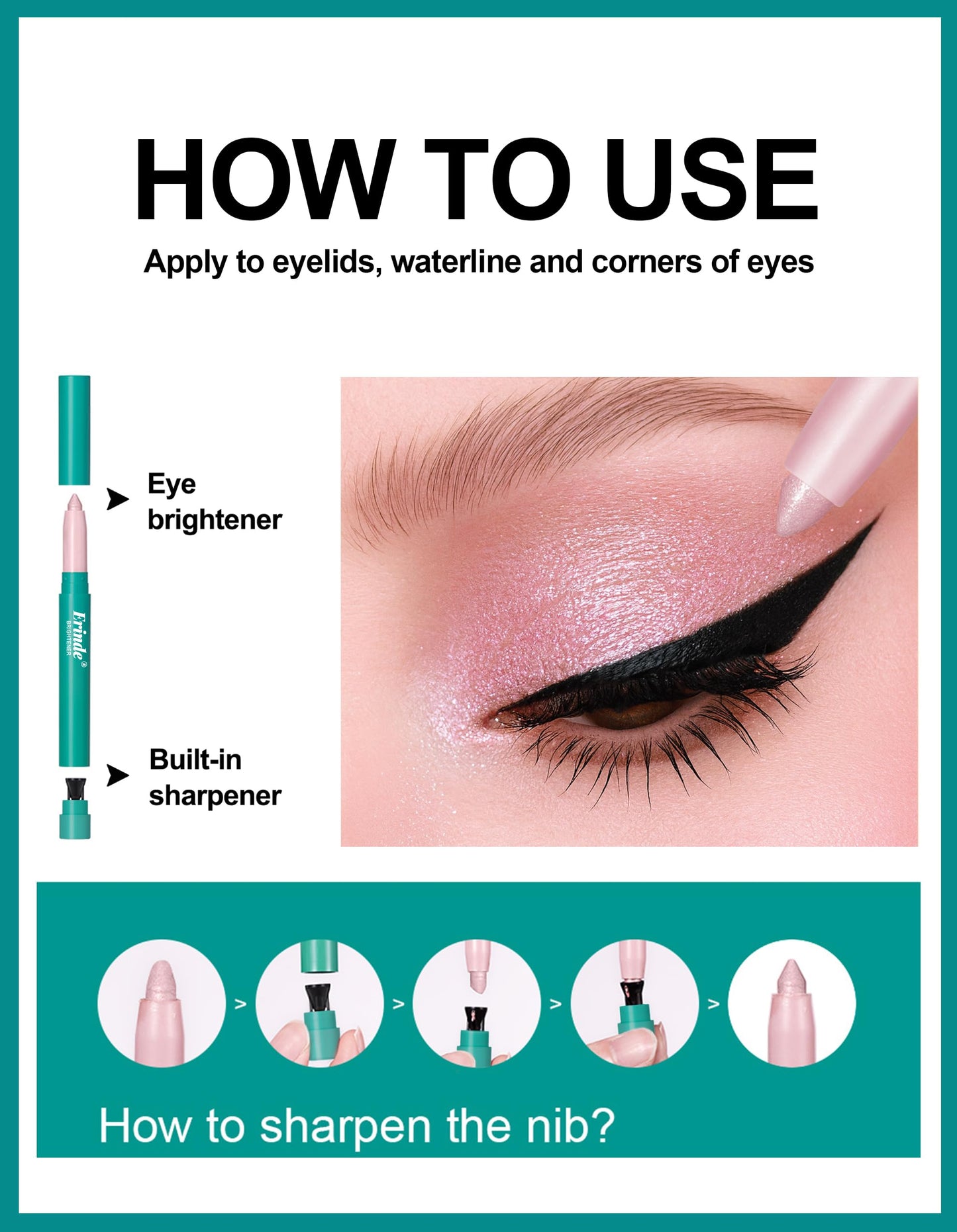 Erinde 4 Colors Eyeshadow Stick, Eye Brightener Stick, Shimmer Creamy Eye Shadow Makeup, Long Lasting Waterproof Glitter Highlighter Eye Liner Pencil Set