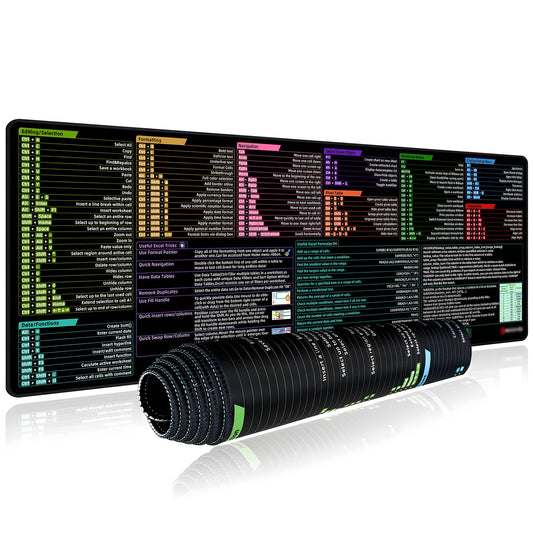 Excel Shortcut Keys Mouse Pad, Extended Large Desk Mat (31.5x11.8 Inch) with Non-Slip Base & Washable Surface for Gaming, Computer, Office Desk