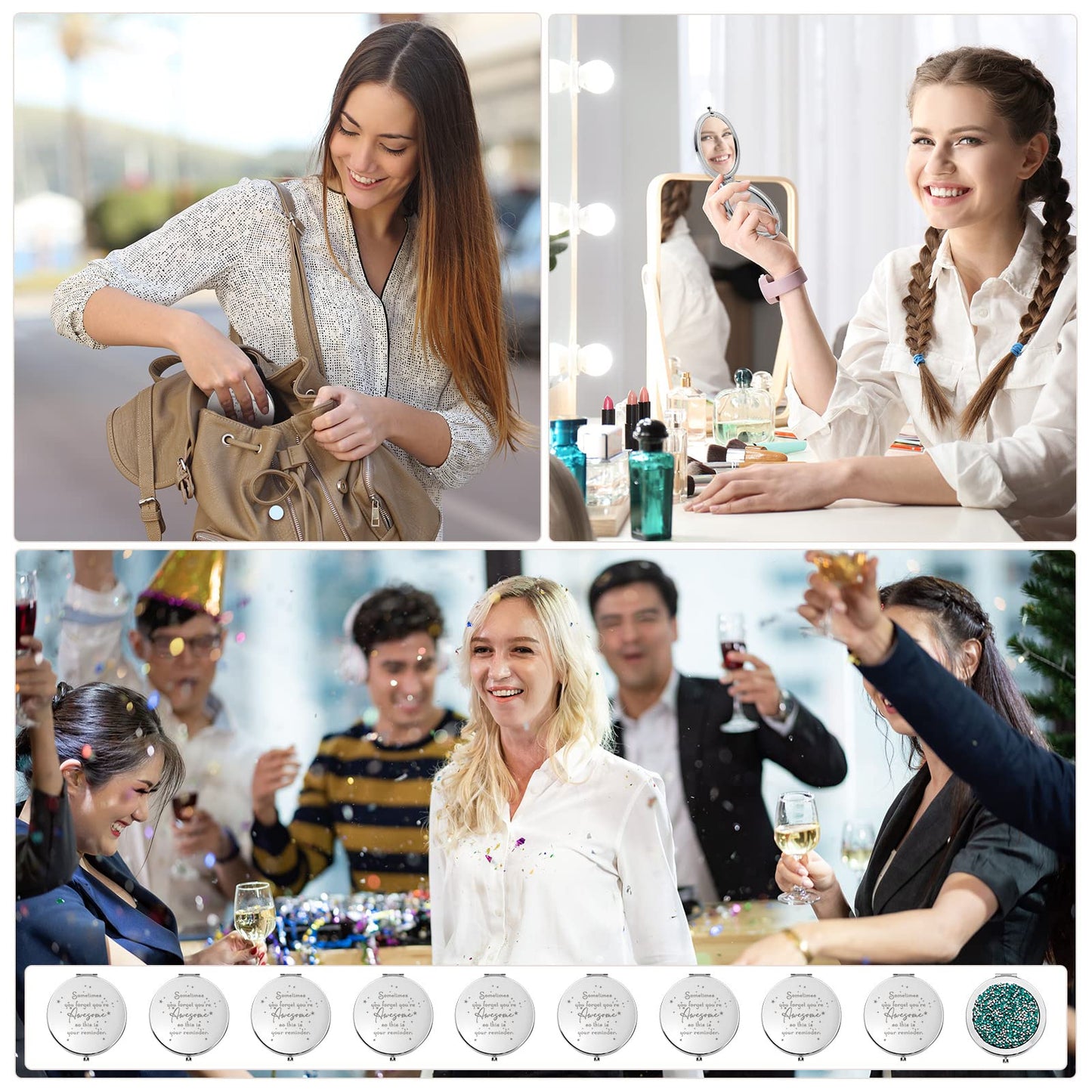Roowest 10 Pcs Compact Mirror Gifts for Women Sometimes You Forget Your Awesome Bulk Appreciation Party Favors for Employee Coworker Friends Birthday Spa Christmas Inspirational Stuffers (Green)