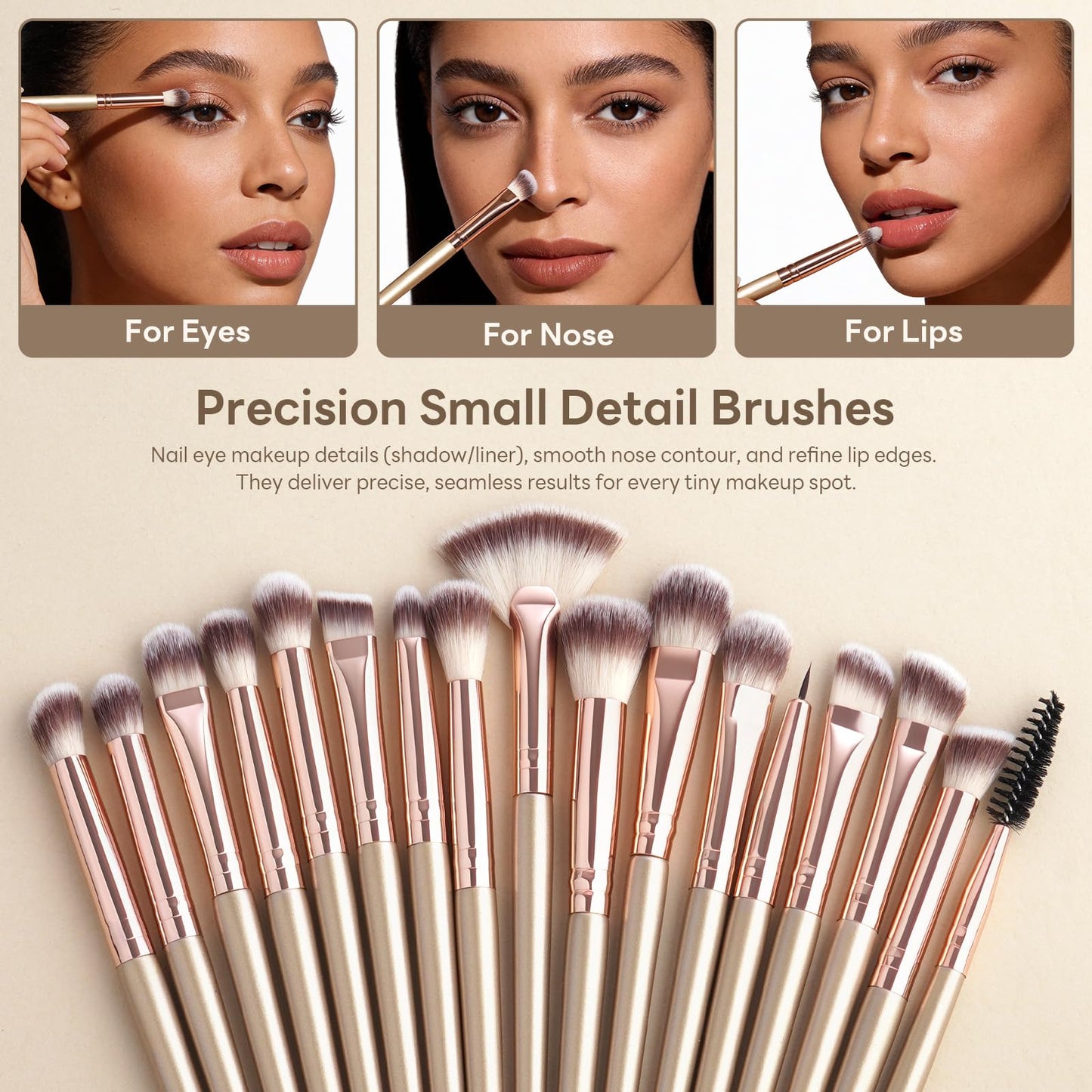 NEONIQ 25PCS Makeup Brushes Set with Travel Case, Professional Makeup Brush Kit for Foundation, Concealer, Powder, Eyeshadow & Blush, Essential Cosmetic Tools, Portable Travel Gift Set (Gold)