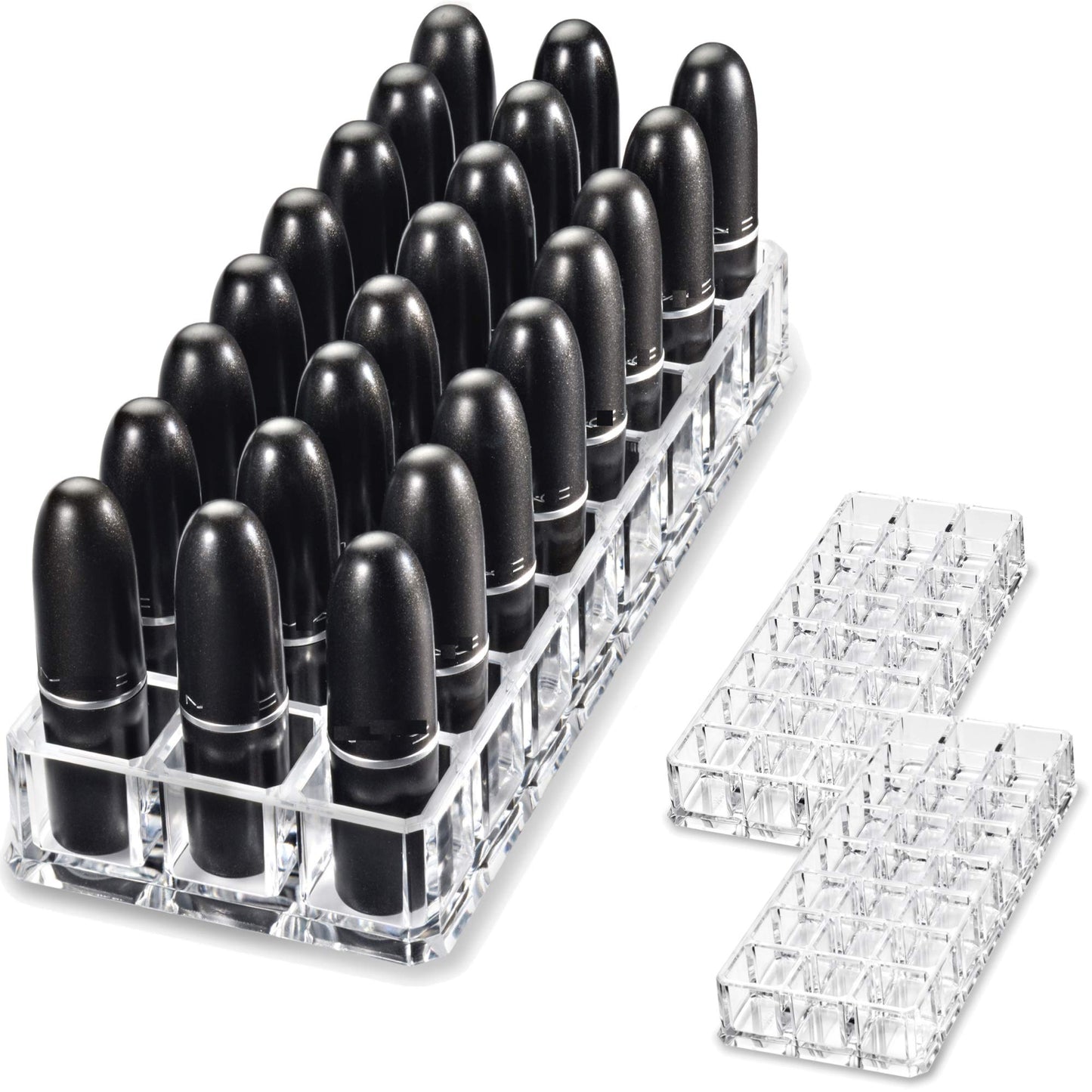 BY ALEGORY (Set Of 2) Acrylic Lipstick Makeup Organizers 24 Space Beauty Storage Refillable Cosmetic Container - Clear