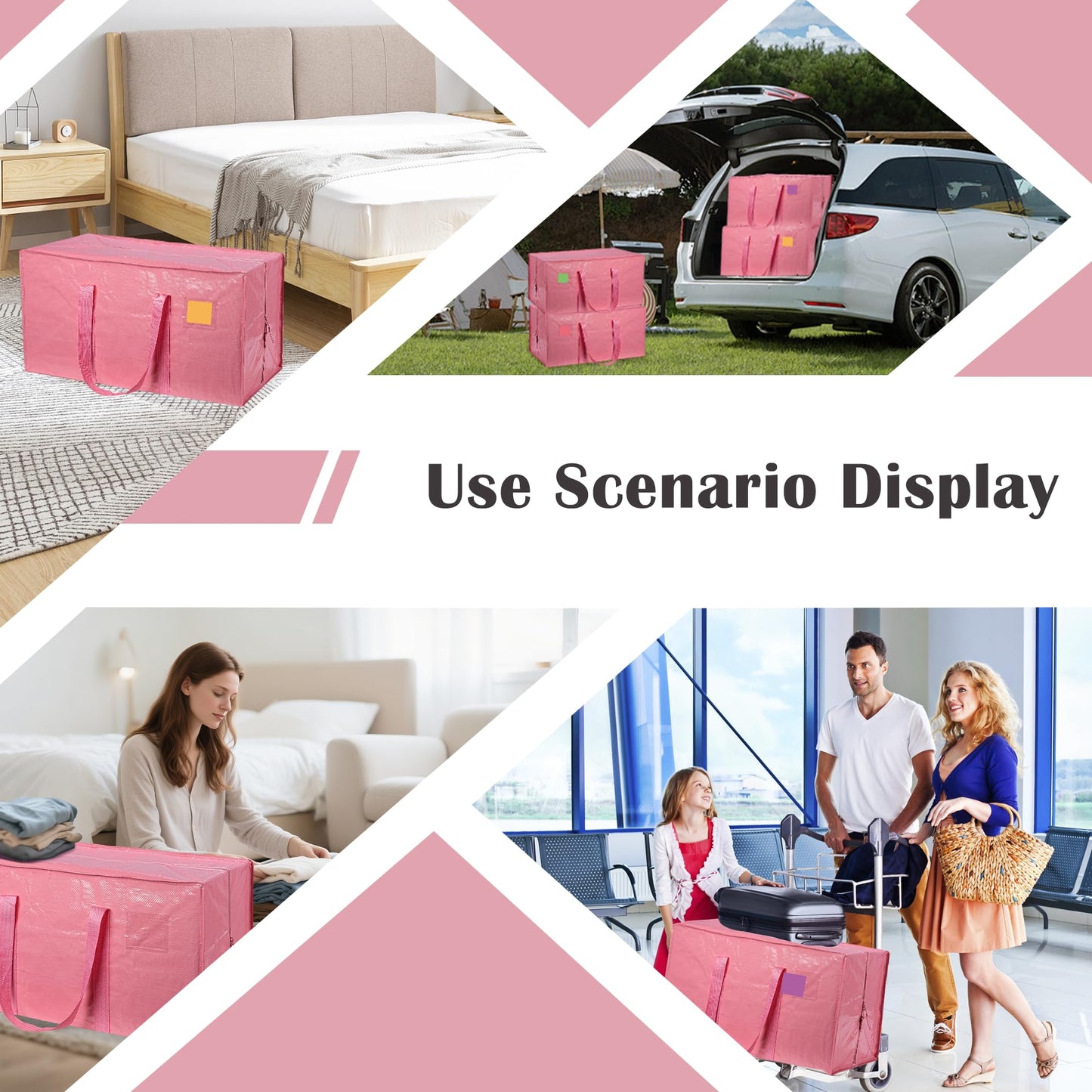 RMOHRO 6 Pack Moving Bags with Full-Open Side Zipper, Extra Large 93L Heavy Duty Waterproof Foldable Storage Totes for College Dorm, Moving & Home Organization Pink