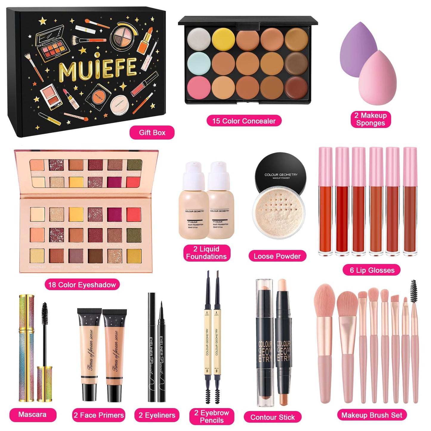 Makeup Kit for Women Full Kit, Beginner Makeup Set Gift Sets for Teen Girls, All in One Bulk Make Up Bundle Include Eyeshadow Palette Foundation Lip Gloss Concealer Eyeliner Mascara Makeup Brush Set