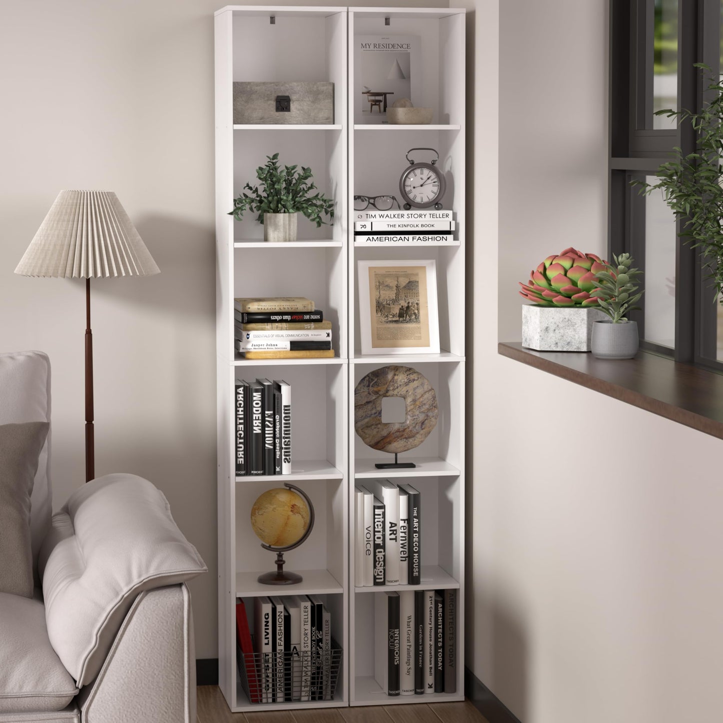 NewBeth White Cube Shelf, 6 Cube Storage Organizer, 6-Tier Freestanding Low Bookshelf, Modern Cube Shelf for Living Room, Bedroom, Kids Toys, Home Office, Multi-Purpose Tall Cube Storage Furniture
