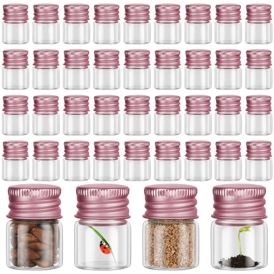 Tessco for you 200 Pcs 5 ml Mini Glass Bottles with Aluminum Cap Tiny Jars Mini Glass Jars Small Clear Vials with Screw Caps Tiny Containers for DIY Craft Storage (Rose Gold)