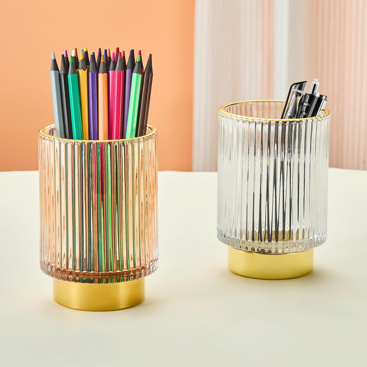 LEICURACE Makeup Brush Holder Organizer,Toothbrush Holders,Desk Pen Pencil Holder,Multifunctional Vintage Glass Brush Cup(A3-27-US)