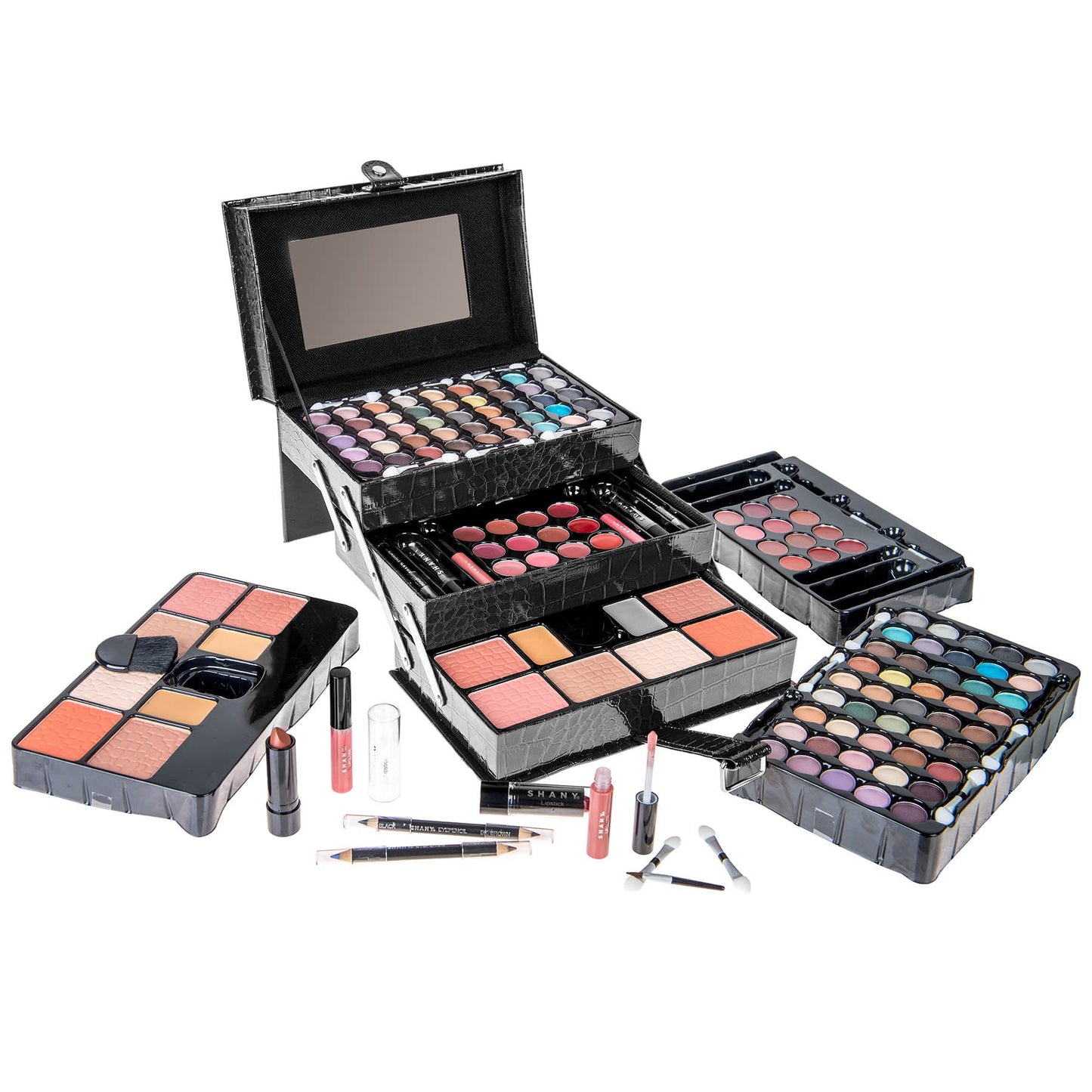 SHANY All In One Makeup Set, 67 Colors Eyeshadow, Blushes, Face Powder, Lipstick, Eye liners, Make up Pencils and Cosmetics Mirror - Makeup Kit With Reusable Beauty Organizer Train Case - Black