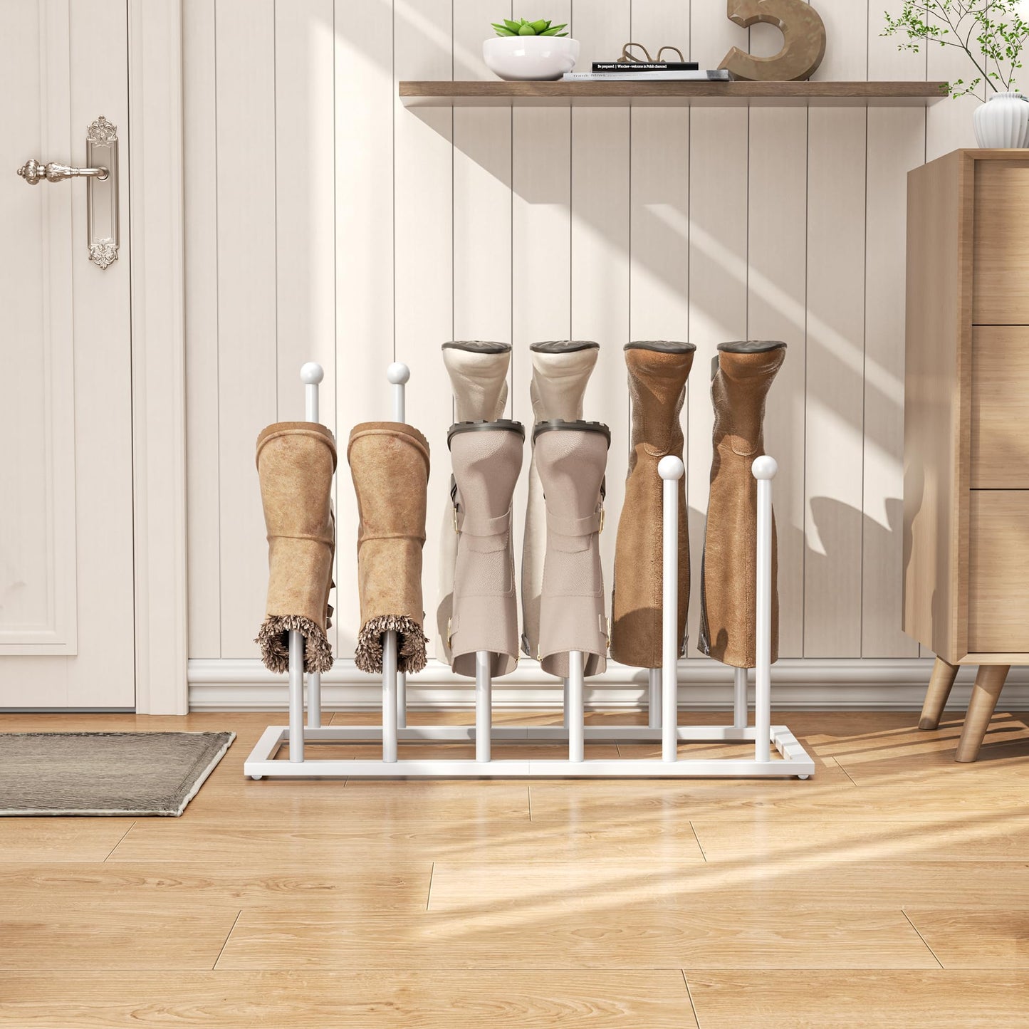 pickpiff Free Standing Shoe Racks - White Metal Boot Rack Organizer Tall Boots for Dorm Room, Closet, Entryway, Bedroom, Patio Outdoor, Hallway, White, Shoe Storage Fit for 6 Pairs