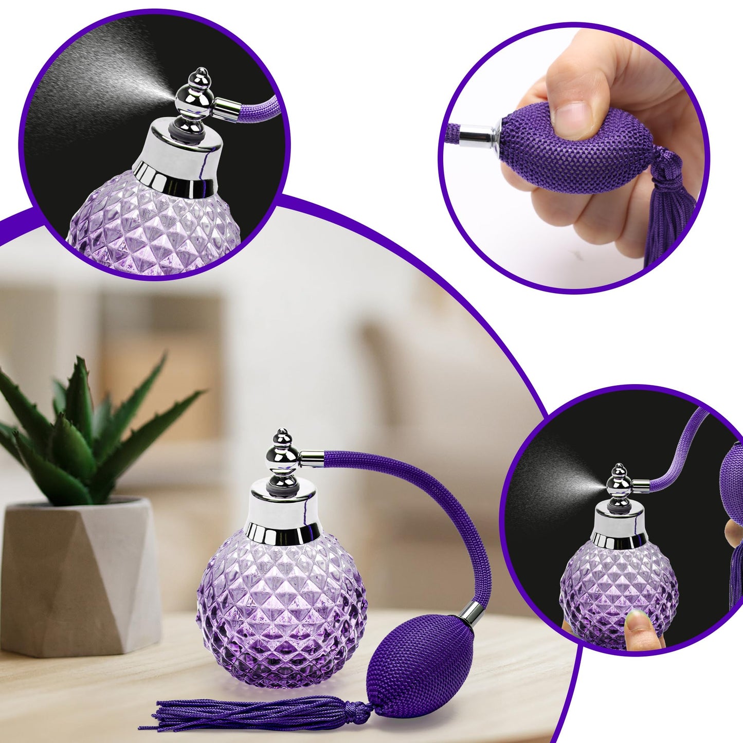 Coolrunner 100ml Perfume Bottle Vintage Atomizer Spray Bottle Crystal Art Vintage Style Refillable Perfume Atomizer Long Spray Bottle (Purple)