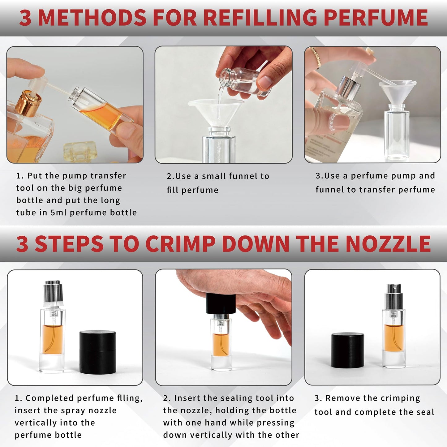 MUB 10pcs Perfume Travel Refillable Atomizer Bottle 5ml Glass Overmolding Leak-Proof Spray Bottle Atomizer Sprayer for Perfume Cologne Mini Travel Size Empty Portable Dispenser with Refill Tool Kit