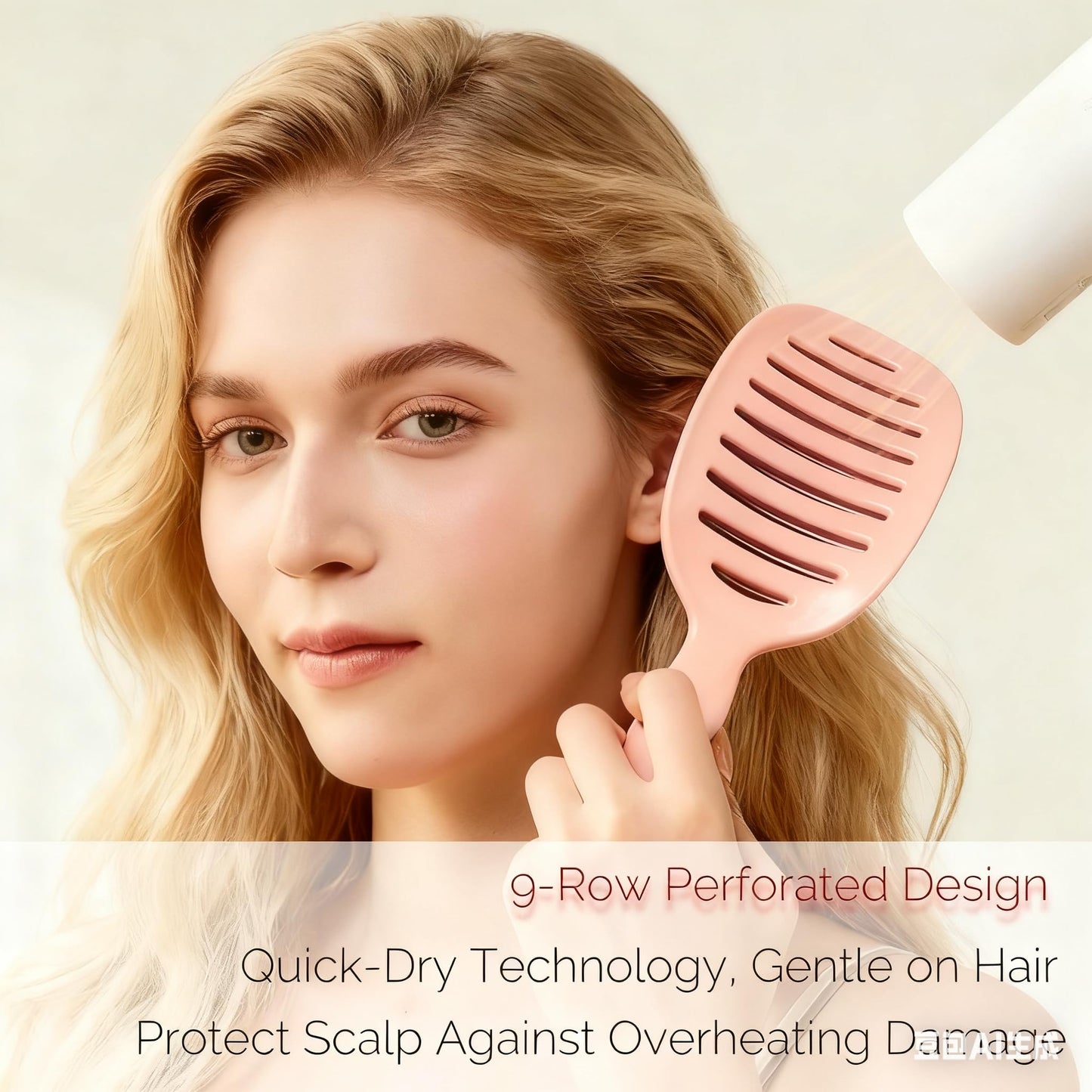 Self Cleaning Hair Brush with Lift Pad, ABS Vent Brush for Blow Drying, Dual Curve Design with Extra Long & Thick Bristles, Wet Hair Brush for Women, Girls & Kids (Pink, Not foldable)