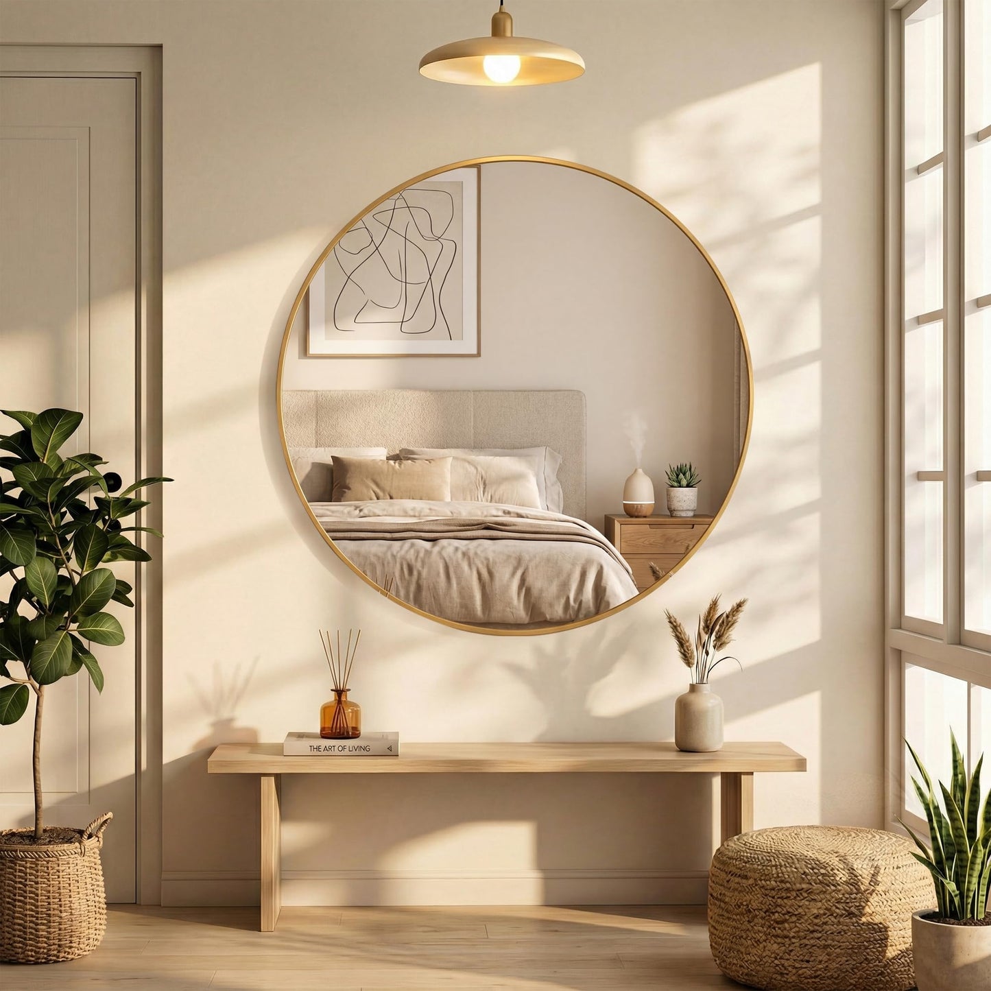OLIXIS 20 Inch Gold Round Bathroom Wall Mirror, Round Bathroom Mirrors for Over Sink, Circle Mirror with Tempered Glass for Home Decor, Entryway, Bedroom, Vanity, Shatterproof& Crystal-Clear