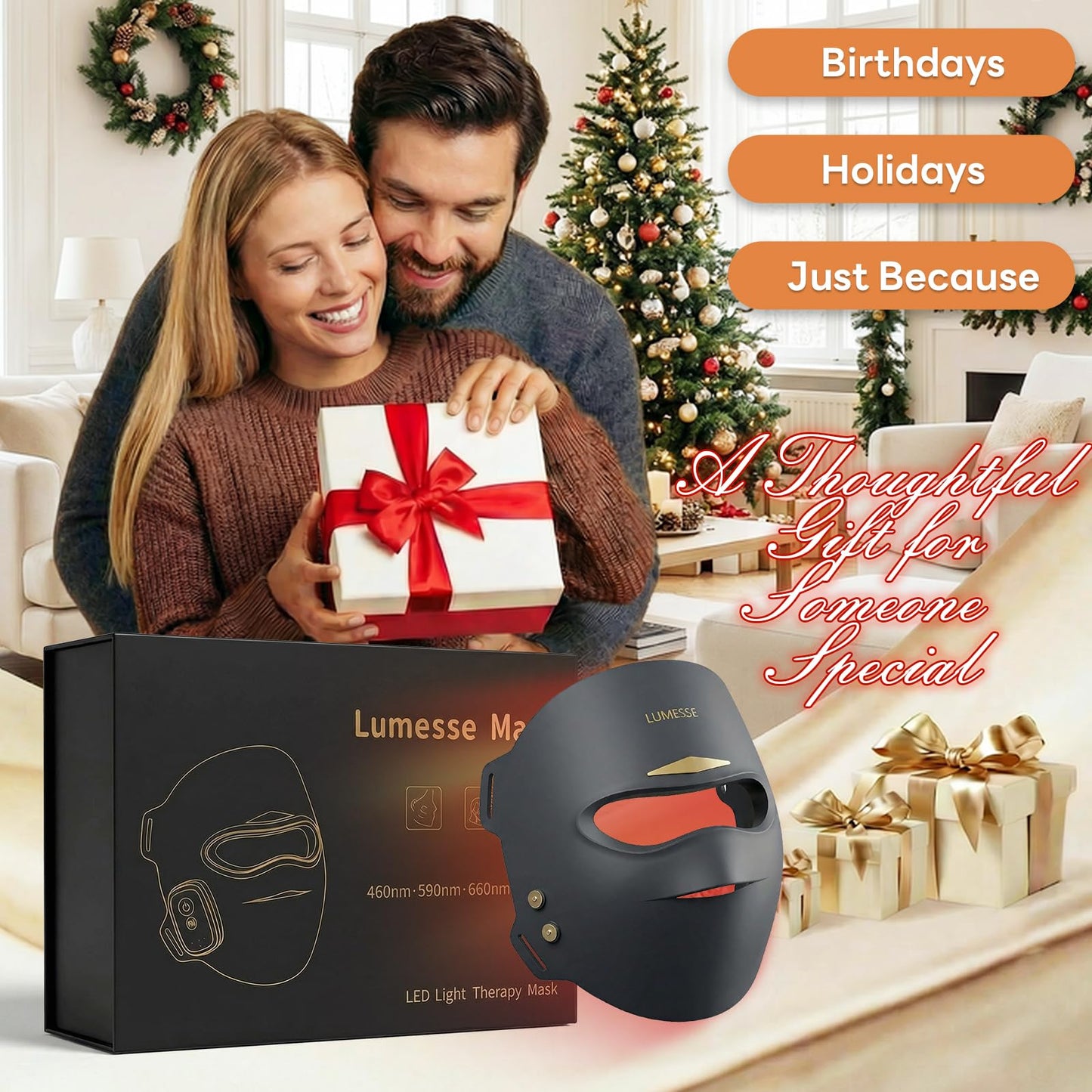 Lumesse 3D red Light Therapy for face, LED Face Mask Black Wireless Silicone Infrared Light Therapy mask, Portable Skincare Gadget for Home Travel Gym, Adjustable Strap, 4 Levels Skincare Device