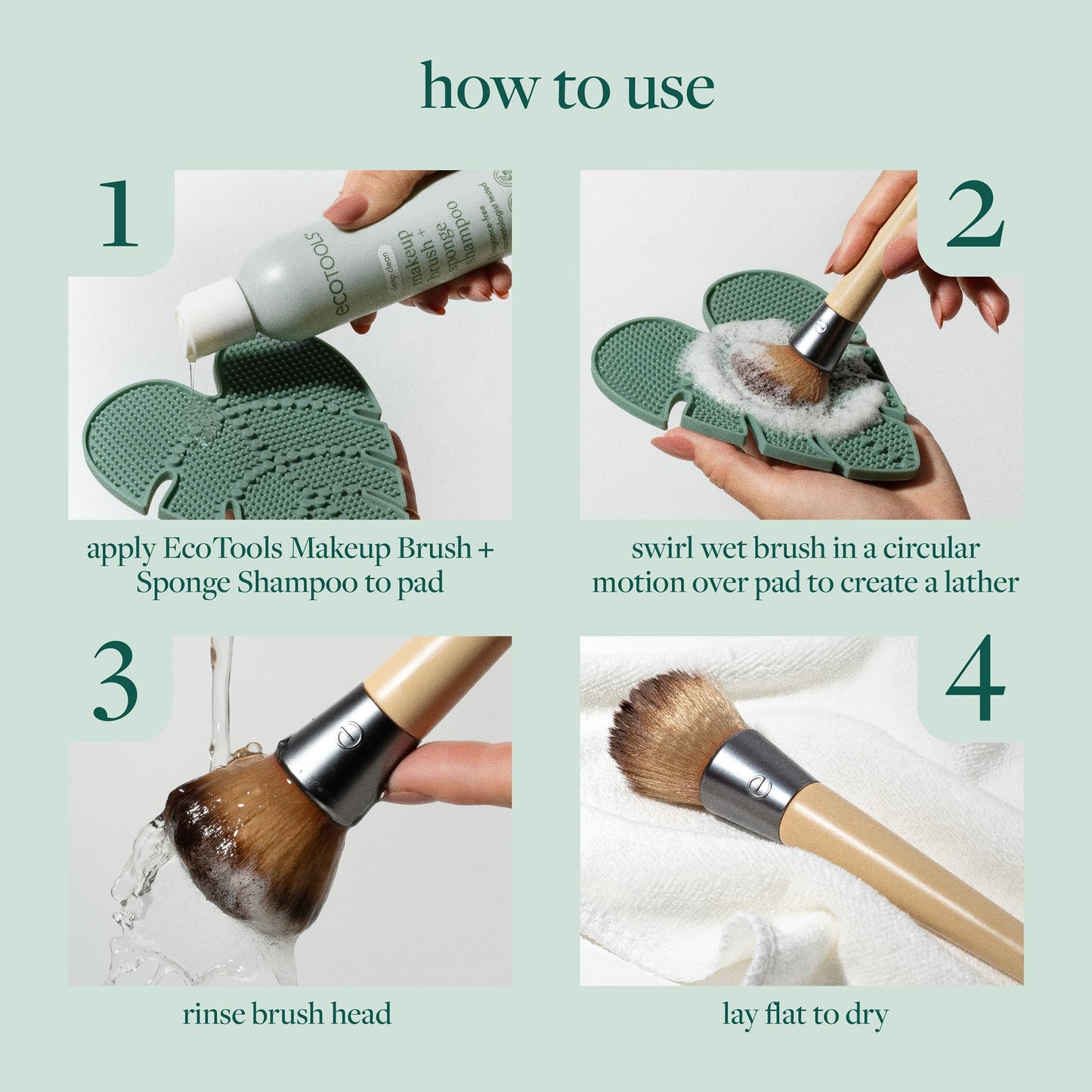 EcoTools Makeup Brush Cleaner Set – Brush & Sponge Shampoo (Extra Large Bottle) + Silicone Cleansing Pad with Suction
