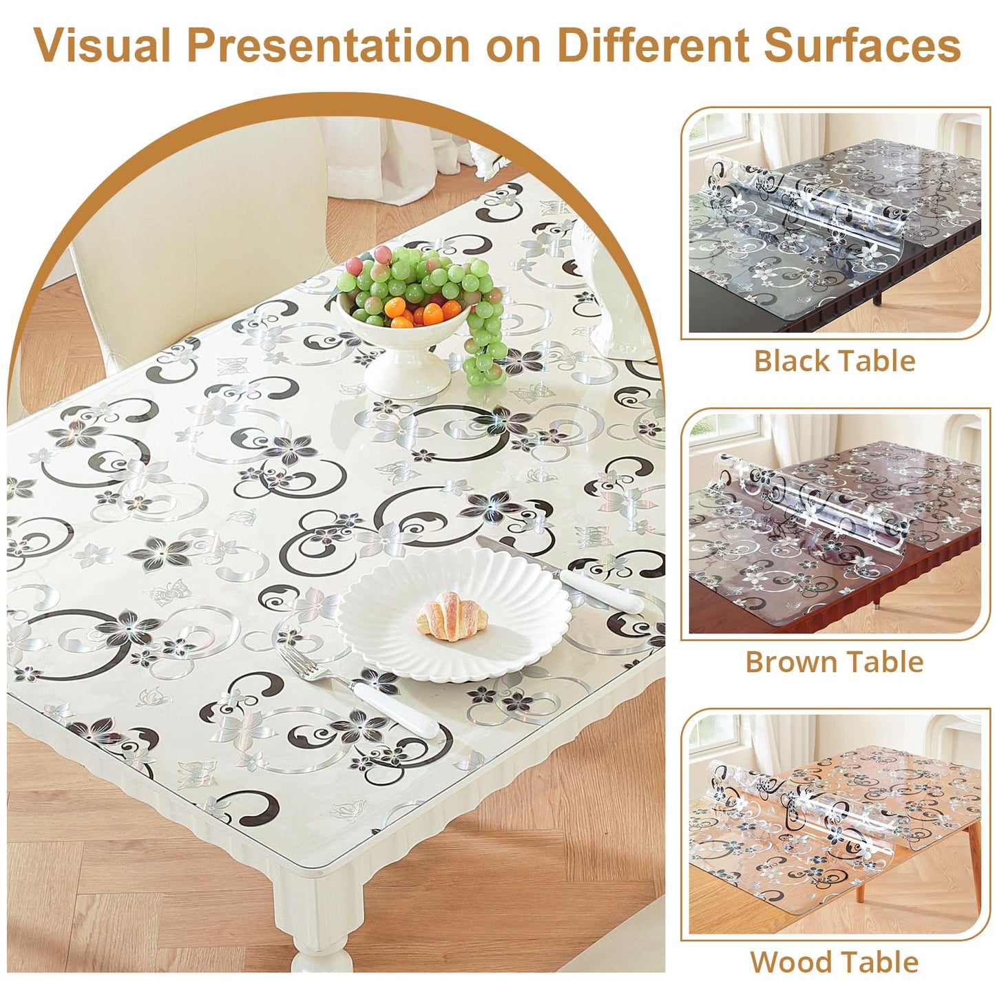 LovePads Floral Clear Table Cover Protector - 40 x 72 Inch Thick Plastic Table Cloth, Waterproof PVC Desk Mat for Dining Room Table, Wood Furniture Topper, Anti-Scratch Desk Pad for Kids Writing,