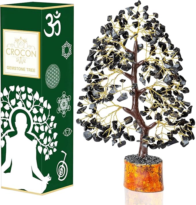 Black Tourmaline Gemstone Tree of Life - Crystal Tree for Positive Energy, Handmade Chakra Tree, Feng Shui Decor - Good Luck Gem Bonsai, Money Tree, Wealth & Prosperity, Spiritual Mystical Gift