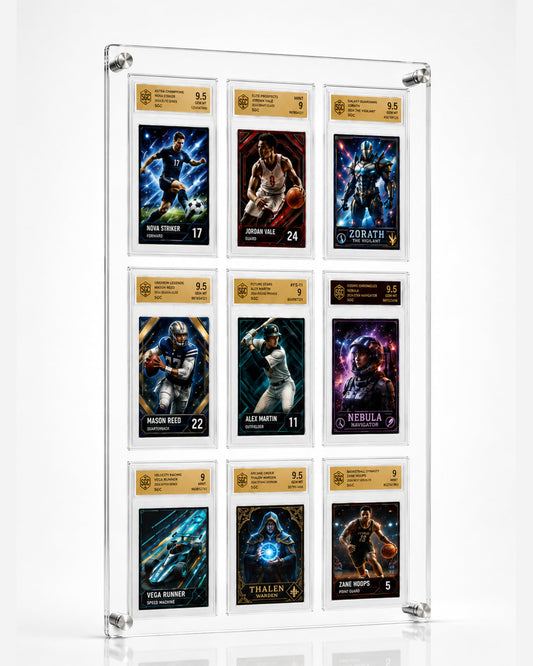 WEIMINLI 9-Card PSA Graded Card Display Case, Wall or Desktop Acrylic Frame