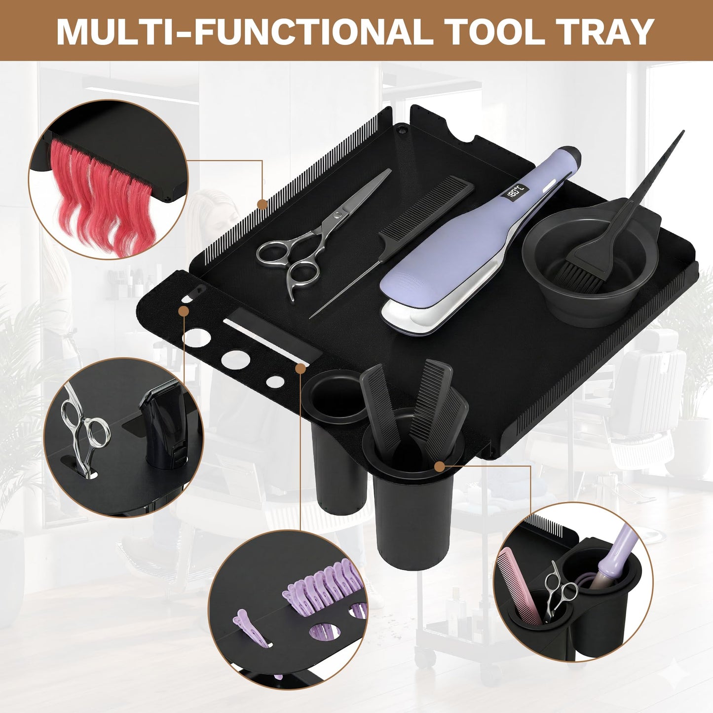3 Tier Hair Extension Holder, Rolling Hair Extension Tool Trolley Cart, Wigs Styling Braiding Rack Separator Stand, Hairstylist Extensions Hanger Display Stand for Home Beauty Hair Salon Hairdressing
