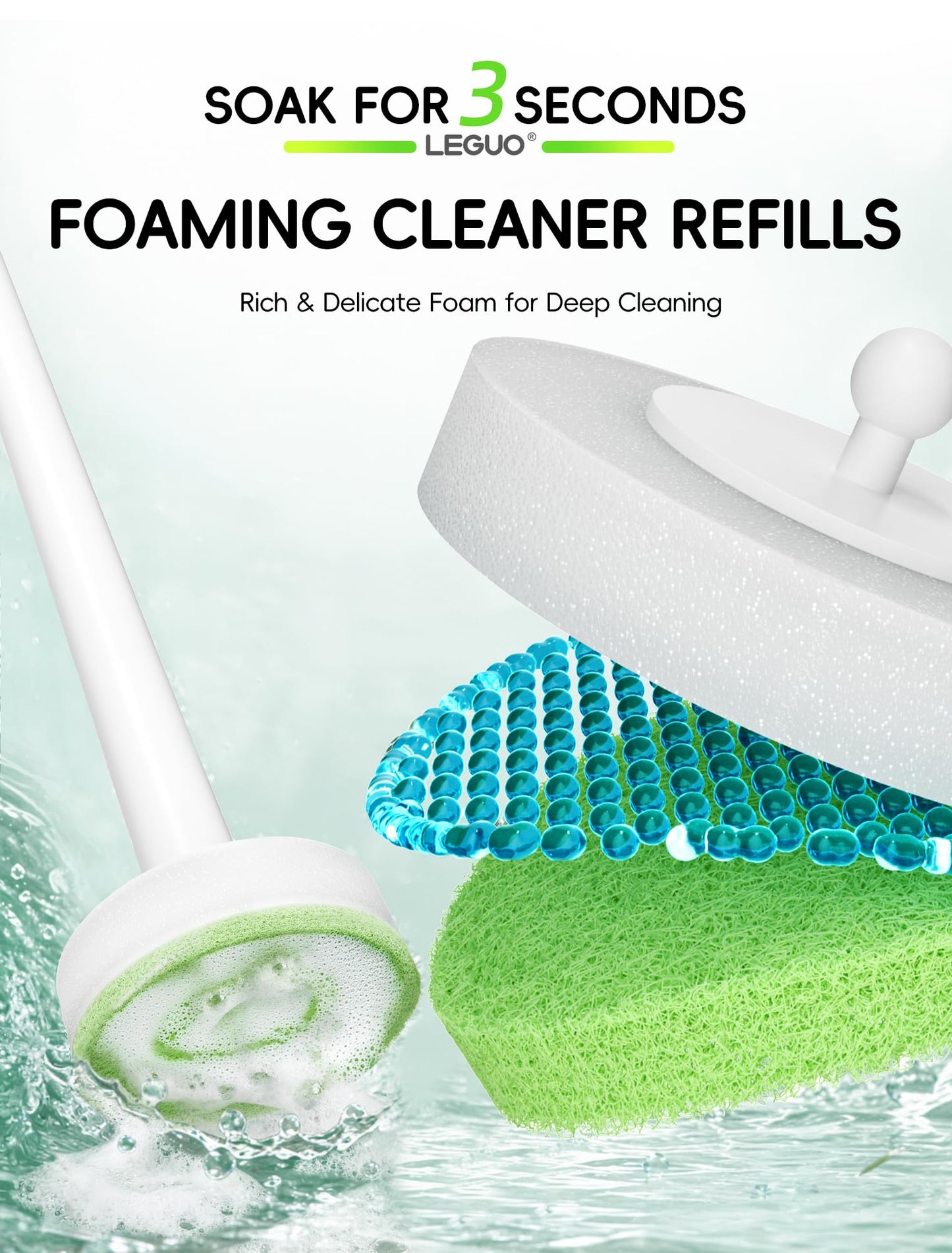 LEGUO Wall Mounted Disposable Toilet Brush System with Holder, Toilet Bowl Cleaning Wand with Green Refills and One-Button Release, 1 Wand and Holder with 24 Green Refills