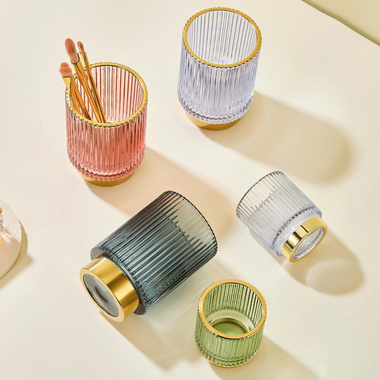 LEICURACE Makeup Brush Holder Organizer,Toothbrush Holders,Desk Pen Pencil Holder,Multifunctional Vintage Glass Brush Cup(A3-22-US)