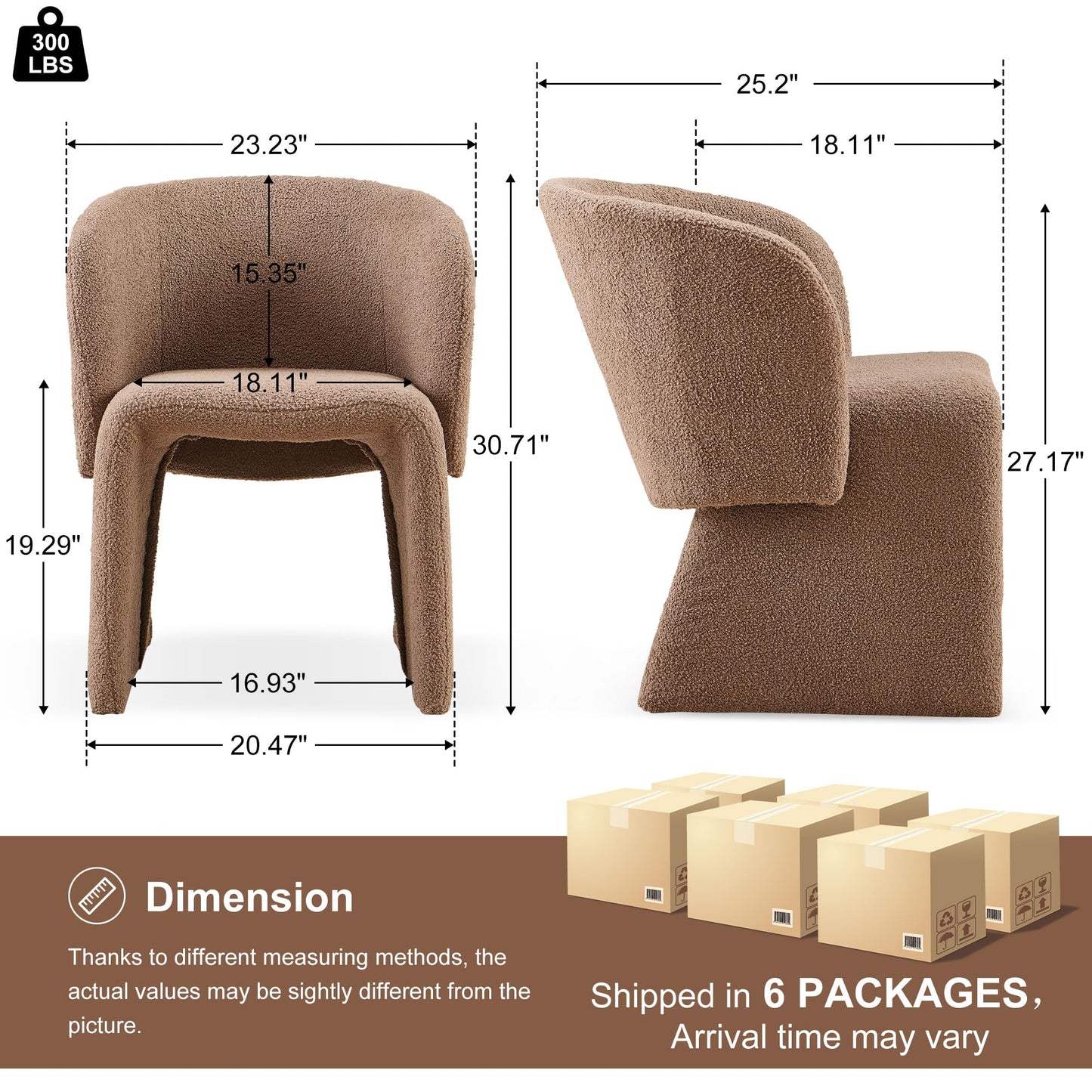 Homedot Upholstered Dining Chairs Set of 6, Modern Dining Room Chairs with Barrel Back, Accent Arm Chair for Dining Room, Living Room, Bedroom, Vanity, Brown