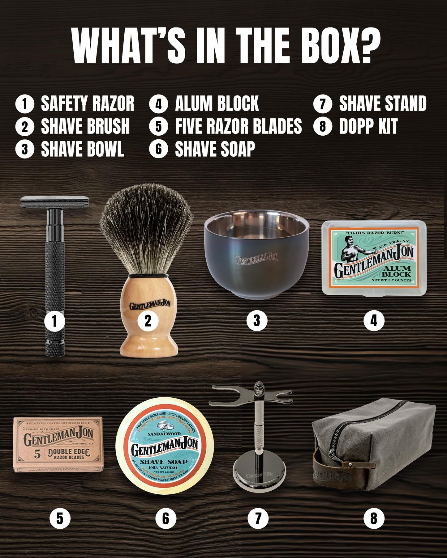 Gentleman Jon Supreme Shaving Collection - Deluxe Safety Razor Shaving Kit & Extra 50-Pack Platinum Double Edge Razor Blades - Extensive Wet Shave Set for Men - Superior Comfort and Smooth Shaves