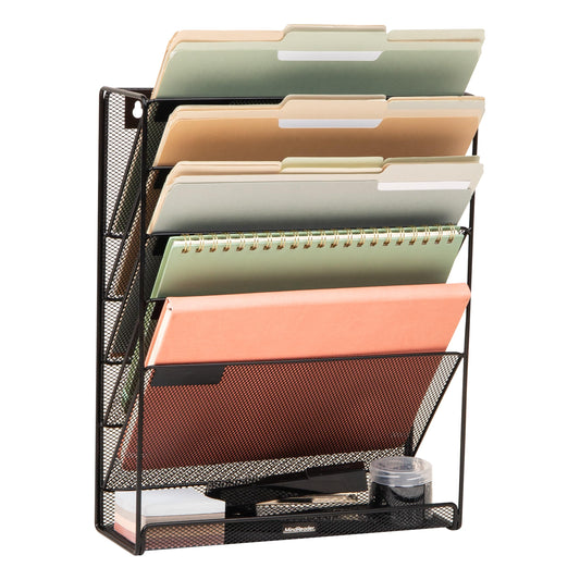 Mind Reader 5-Pocket Vertical File Storage, Desktop Organizer, Wall Mount, Office, Metal Mesh, Black