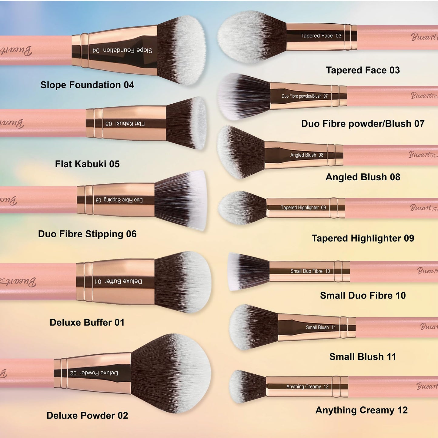 Bueart Design Labeled 30Pcs Professional Deluxe Makeup Brushes set with Extra large holder case for Foundation Face Blending Blush Concealers Eyeshadow