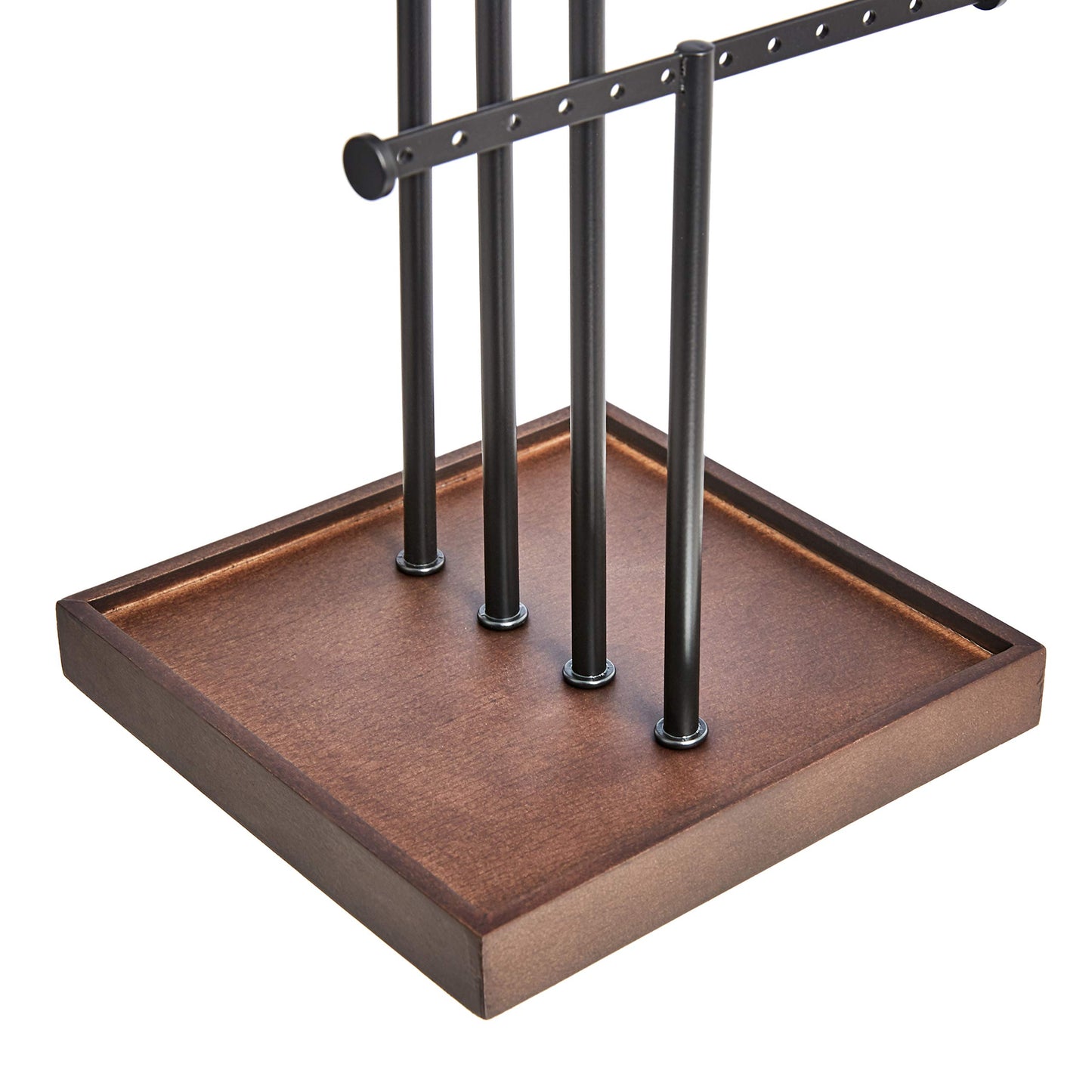 Amazon Basics Four-Tier Jewelry Organizer Tree Stand, Necklace Earring Bracelet Holder with Ring Storage, Walnut/Black