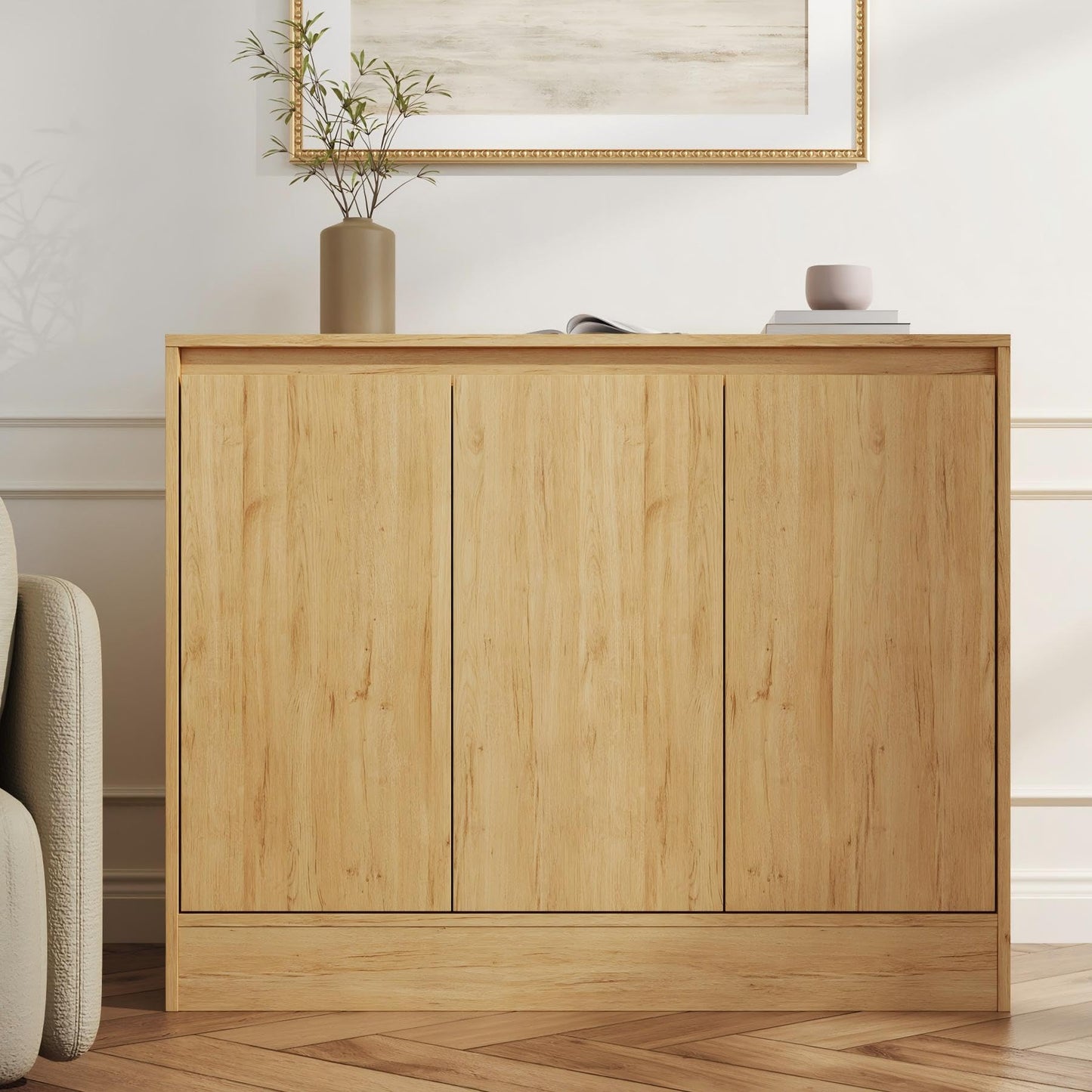 Housoul Buffet Cabinet with 3 Doors, Modern Kitchen Buffet Sideboard, Wood Coffee Bar Cabinets with Adjustable Shelf for Living Room, Dining Room, Entryway, Natural