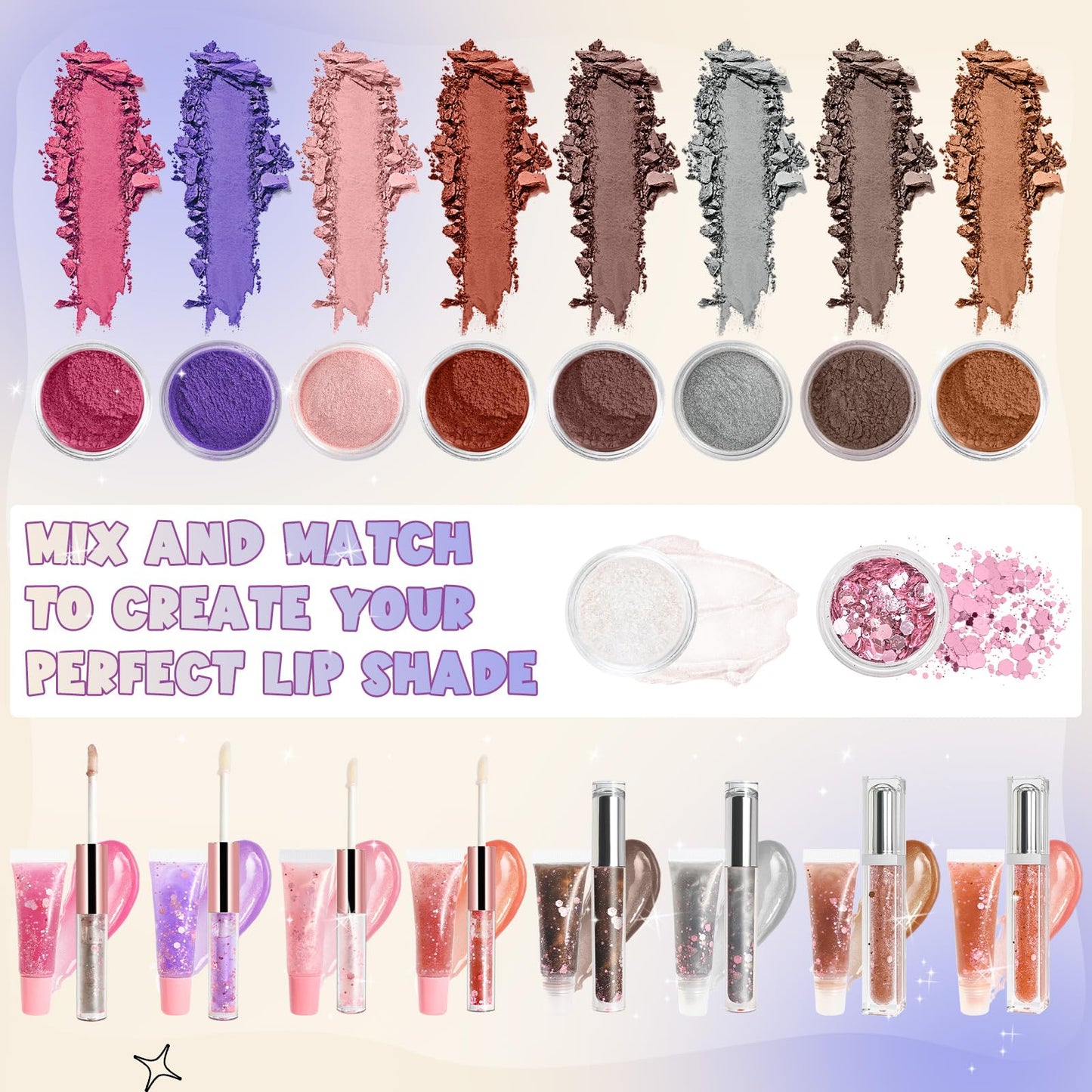 TSVATE Lip Gloss Making Kit, 58PCS DIY Lip Gloss Kit, Lipgloss Making Kit for Women, Beginner, Girls, Moisturizing Lipgloss Base Moist, Double-Ended Tubes, Jojoba Oil, Tween Girls Gift Trendy Stuff