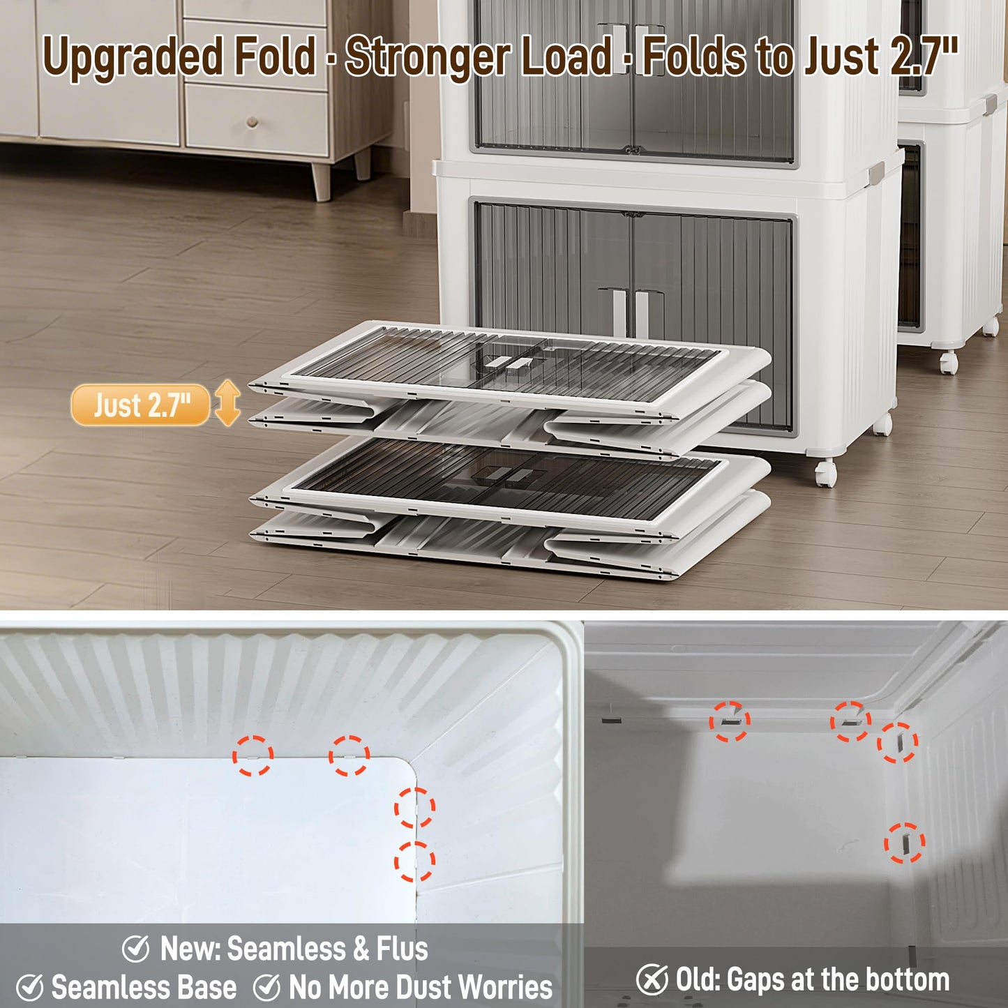pupustar Folding Storage Bins with Lids, 4-Pack Top & Front Opening Stackable Organizer, Total 280qt, for Bedroom Living Room Kitchen Office Bathroom, White, 22"x13.6"x13.8" Each
