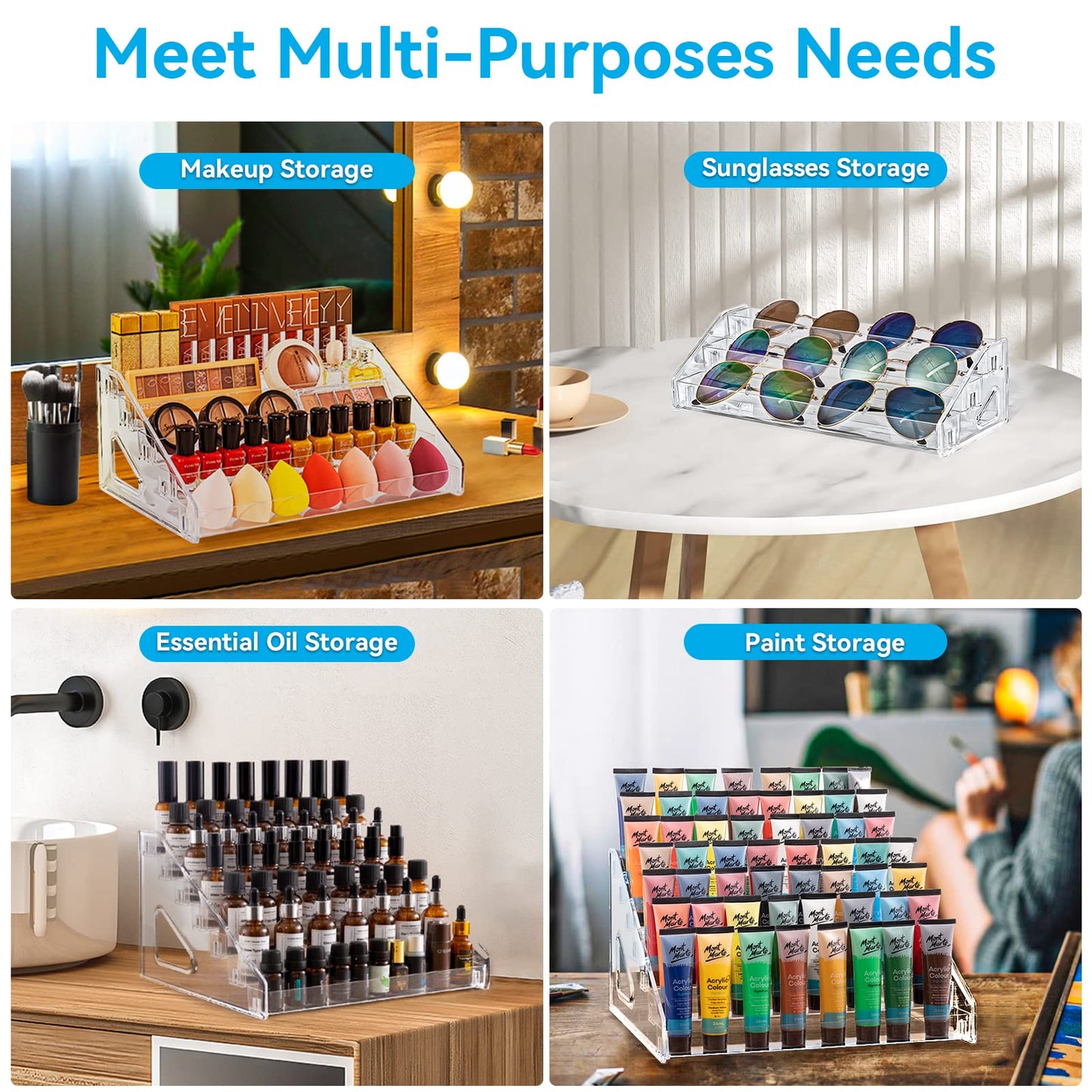 Pero Pero Nail Polish Organizer Acrylic Display Rack for Nail Polish Holder Sunglasses Organizer Essential Oils Holder Clear Eyeglasses Display Case Makeup Organizer