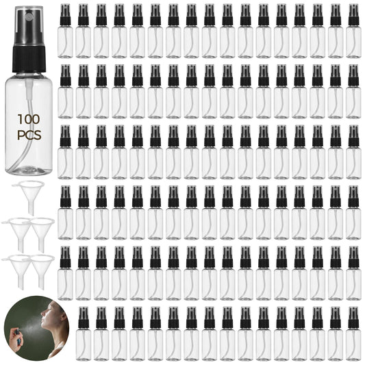 OMISTAR 100 PCS 1 oz Spray Bottles with 5 Funnels for Travel - Refillable Plastic Perfume and Liquid Dispensers, Adjustable Mini Small Spray Bottles Ideal for Fragrance, Water, and Cosmetic Use