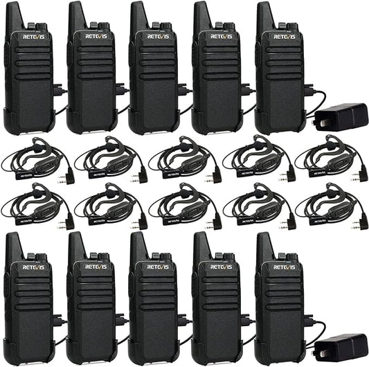 Retevis RT22 2 Way Radios Walkie Talkies,Rechargeable Long Range Two Way Radio, USB VOX Small Emergency 2 Pin Earpiece Headset,for School Retail Church Restaurant (Packed in Pairs with 5 Boxes)