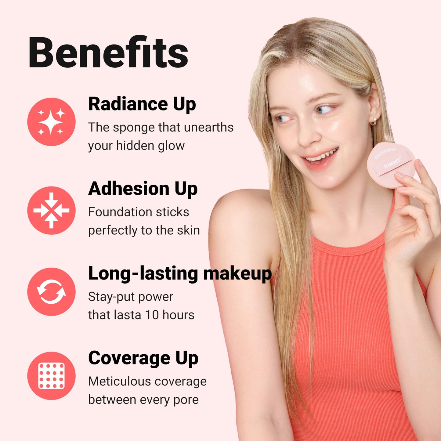 KIMMY Makeup Sponge Blender 2PCS Set with Case – Glass Skin Foundation Sponge, 0.0001mm Non-Absorbent Rubycell for Liquid & Cream Foundation, Reusable K-Beauty Makeup Applicator