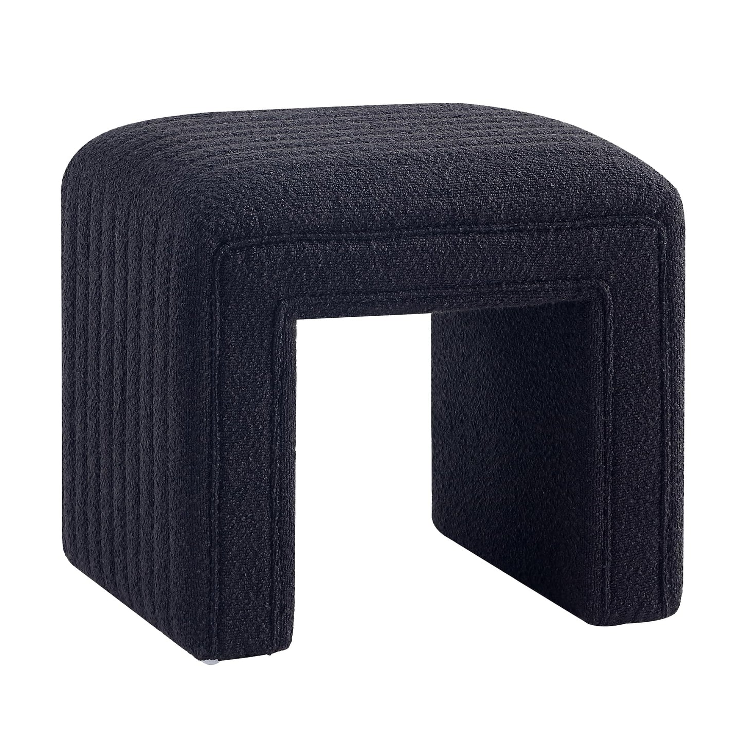 Get Set Style Vanity Stool Chair,Modern Boucle Ottoman Foot Stool with Wooden Legs Sofa Bench Footstool Extra Seat for Vanity,Makeup Room,Living Room,Entryway,Office (Fully Assembled) (Black)
