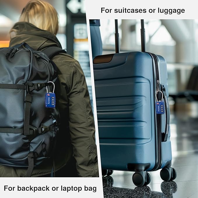 Puroma TSA Approved Luggage Lock, Multicolor 4 Digit Combination Travel Locks Resettable Code Lock with Zinc Alloy Body for Suitcase, Backpack, Bag, Gym Locker (Black,Blue,Silver,Red-Violet)