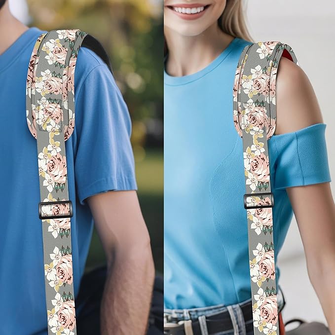 ZINZ 60" Universal Bag Strap with Ultra-Thick Fixed Breathable Pad Adjustable Heavy-Duty Shoulder Strap for Laptop Bag Crossbody Luggage Gym Bag Camera Bag and More,Gray Flower