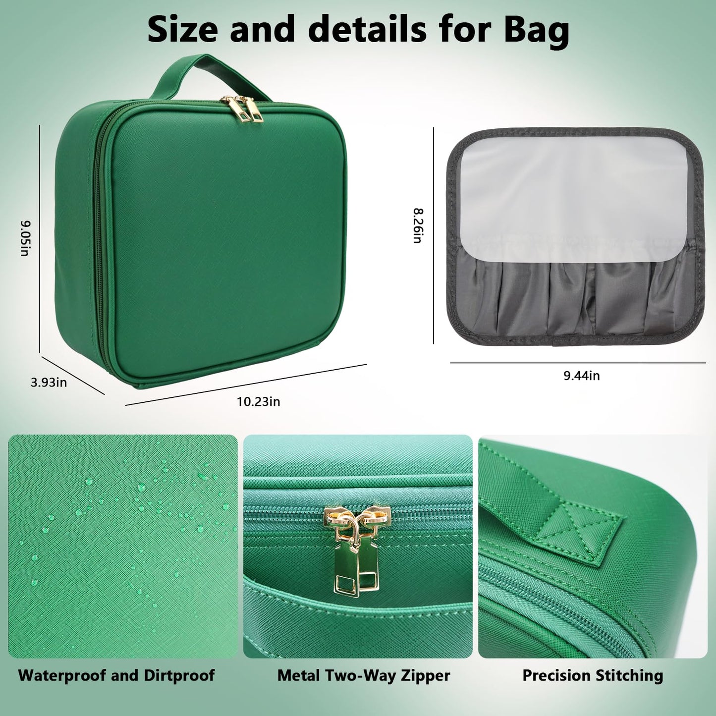 SLUMAZI Travel Makeup Bag with LED Mirror Travel Makeup Organizer with 3 Lighted Settings, Adjustable Dividers and Makeup Brush Storage Bag Dark Green