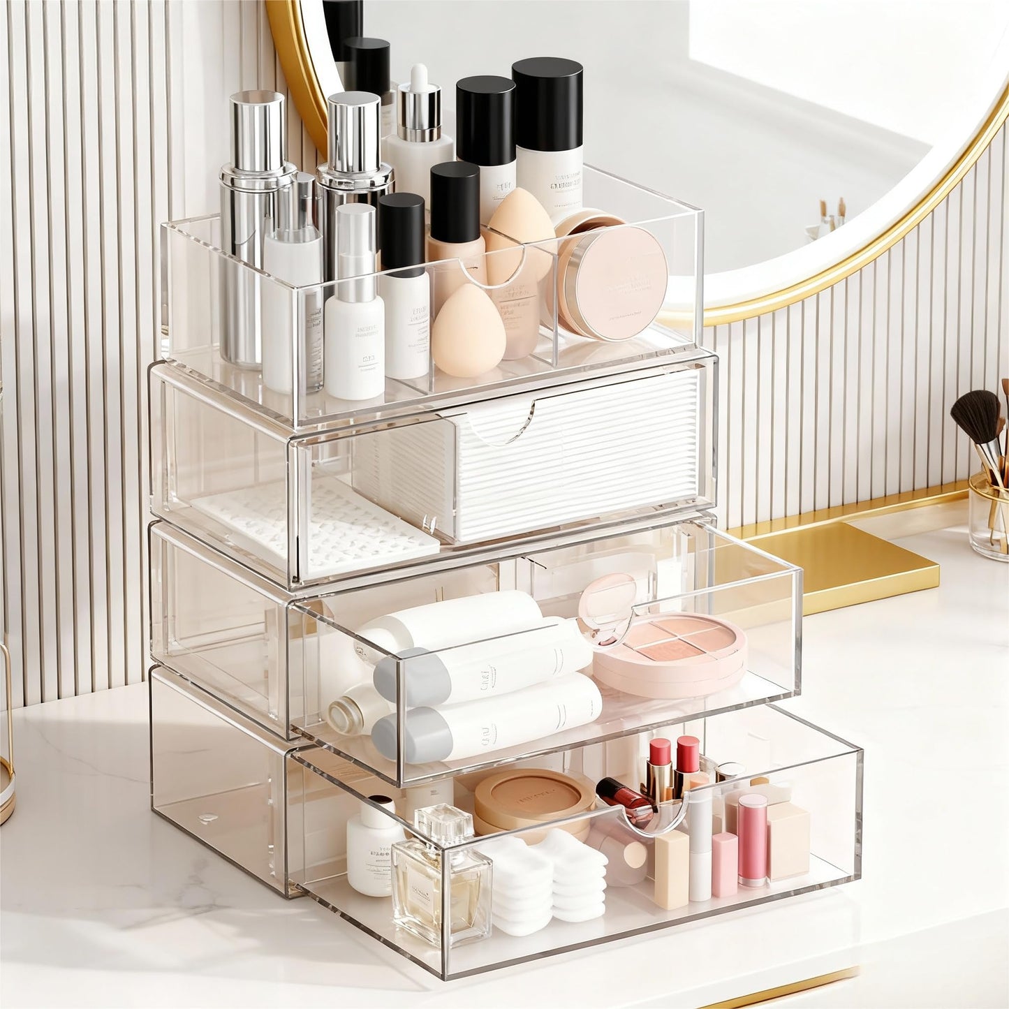 EAROND Medicine Cabinet Organizer with Removable Dividers, 3-Tier Stackable Drawer Storage for Bathroom, RV, Vanity, Countertop & Desk