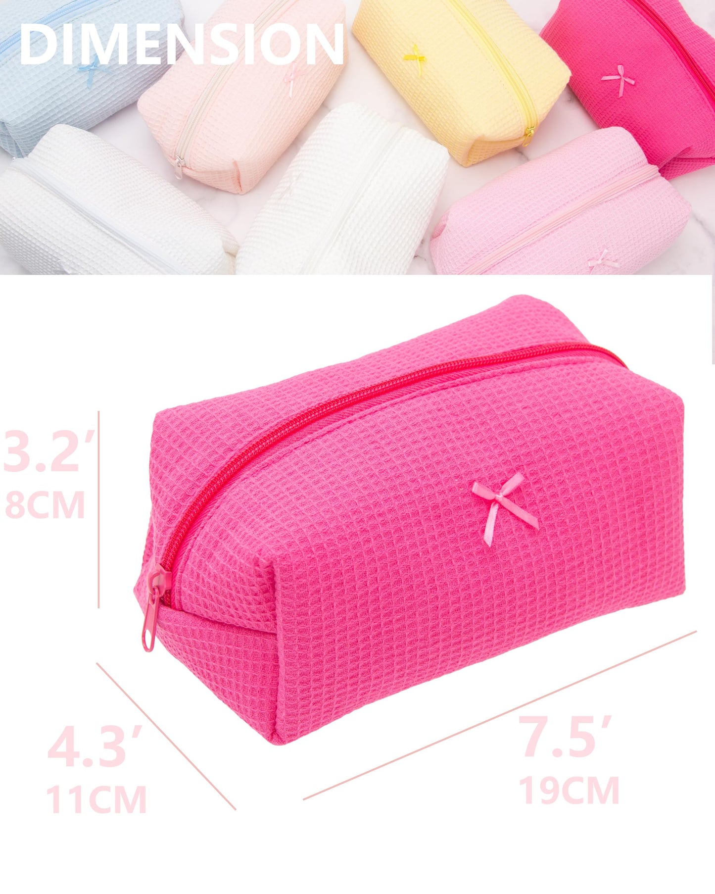 PAZIMIIK 6PCS Cozy Makeup Bag Travel Cosmetic Bag for Women Soft Toiletry Bag Aesthetic Makeup Organizer Portable Large Zipper Pouch for Skincare Beauty Accessories Brushes Waffle Hotpink