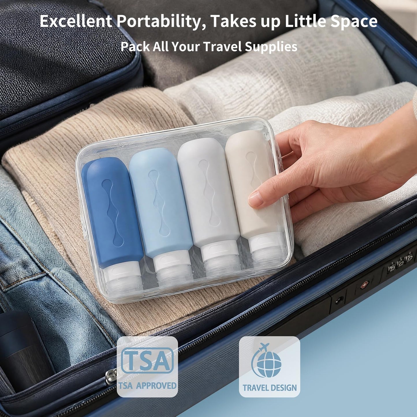 Gemice Travel Bottles for Toiletries, Tsa Approved Travel 6oz Size Containers with Clear Bag, BPA Free Leak Proof Travel Tubs Refillable Liquid Travel Accessories for Cometic Shampoo Lotion