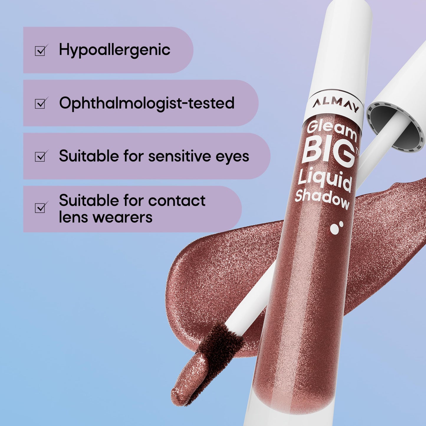 Almay Gleam Big ™ Liquid Shadow, Eye Shimmer, Hypoallergenic Eyeshadow, Vegan Eye Makeup, All-Day Wear, 200 Halo Dust