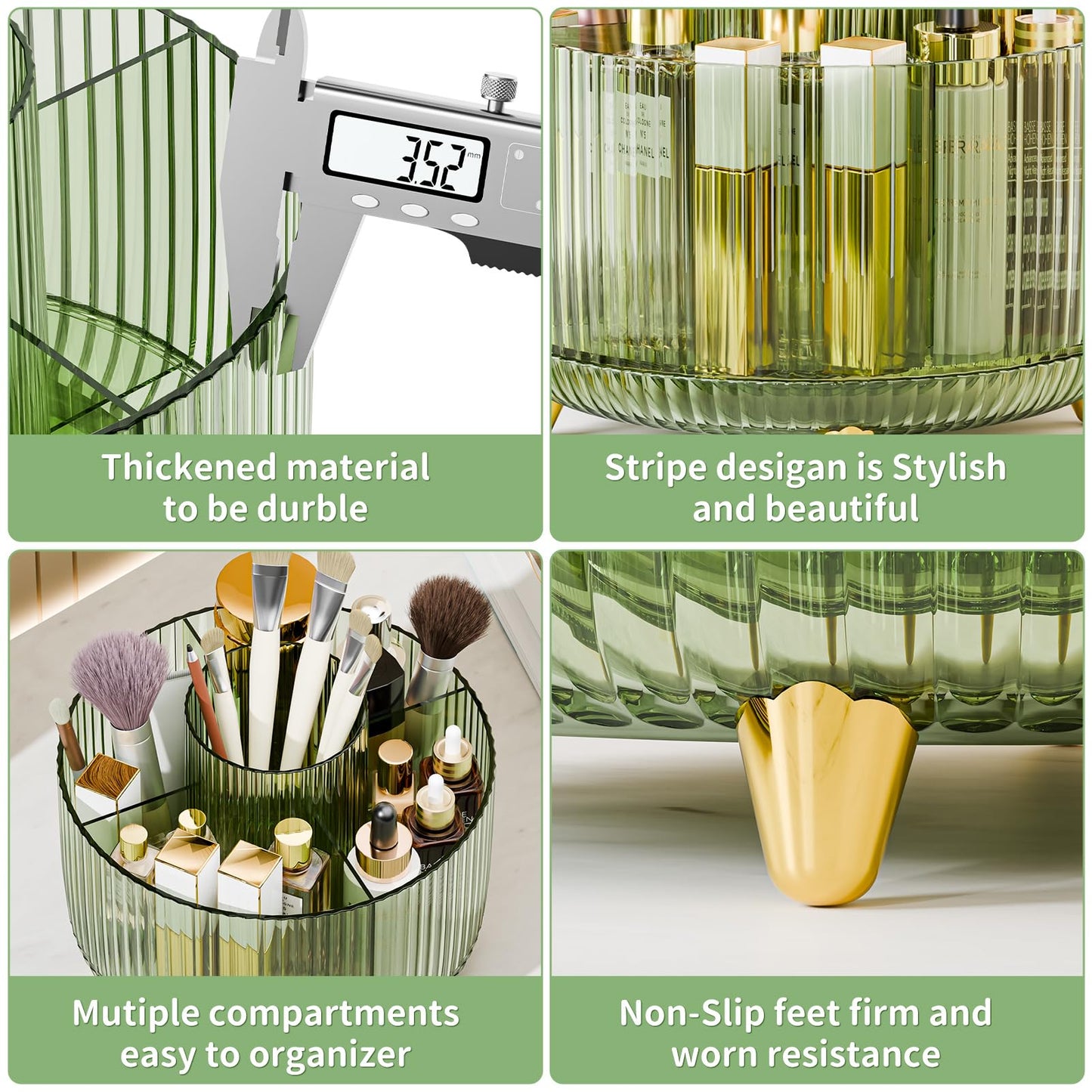fanado 360° Rotate Makeup Brush Holder Organizer, Makeup Organizers Countertop, Makeup organization and Skincare Storage for Vanity, Desktop, Bathroom (Clear Green)